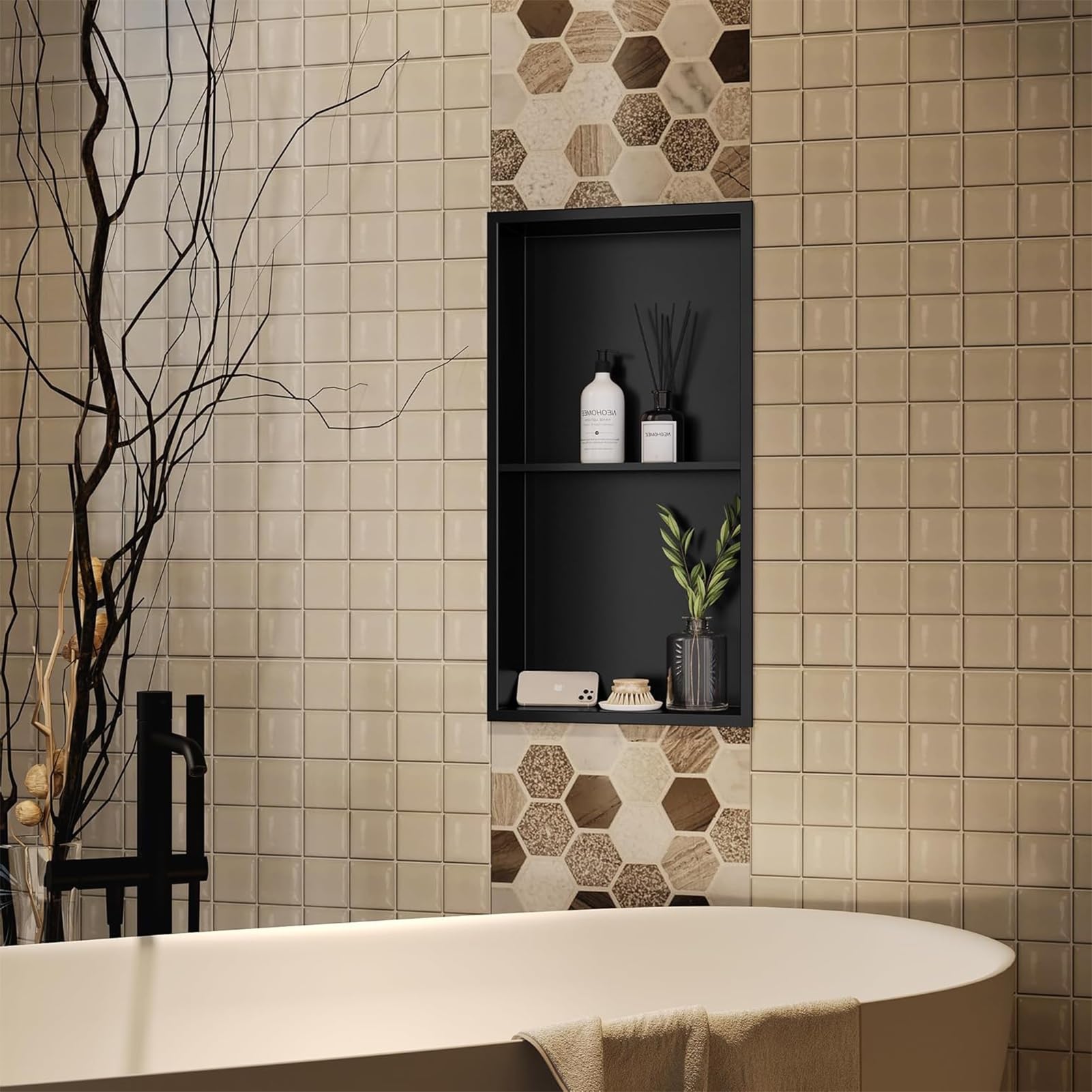 LIYRGWN Premium Recessed Shower Niche Built-in Shower Niche of Stainless Steel Recessed Wall Insert Showers Shelf Caddy No