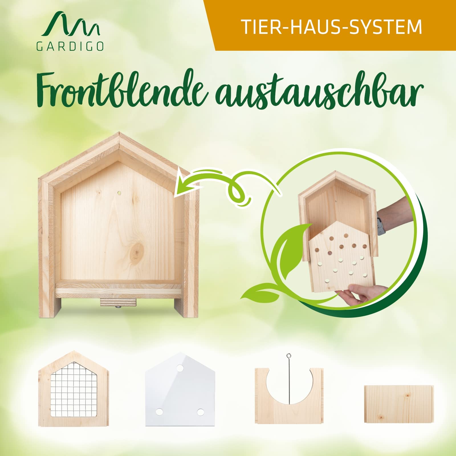 Gardigo Tierhaus System: Nistkasten Halbhöhle für Rotkehlchen | Wechselblenden Insektenhotel, Vogelfutterhaus für Vögel, Deko für Haus und Garten | Made in Germany