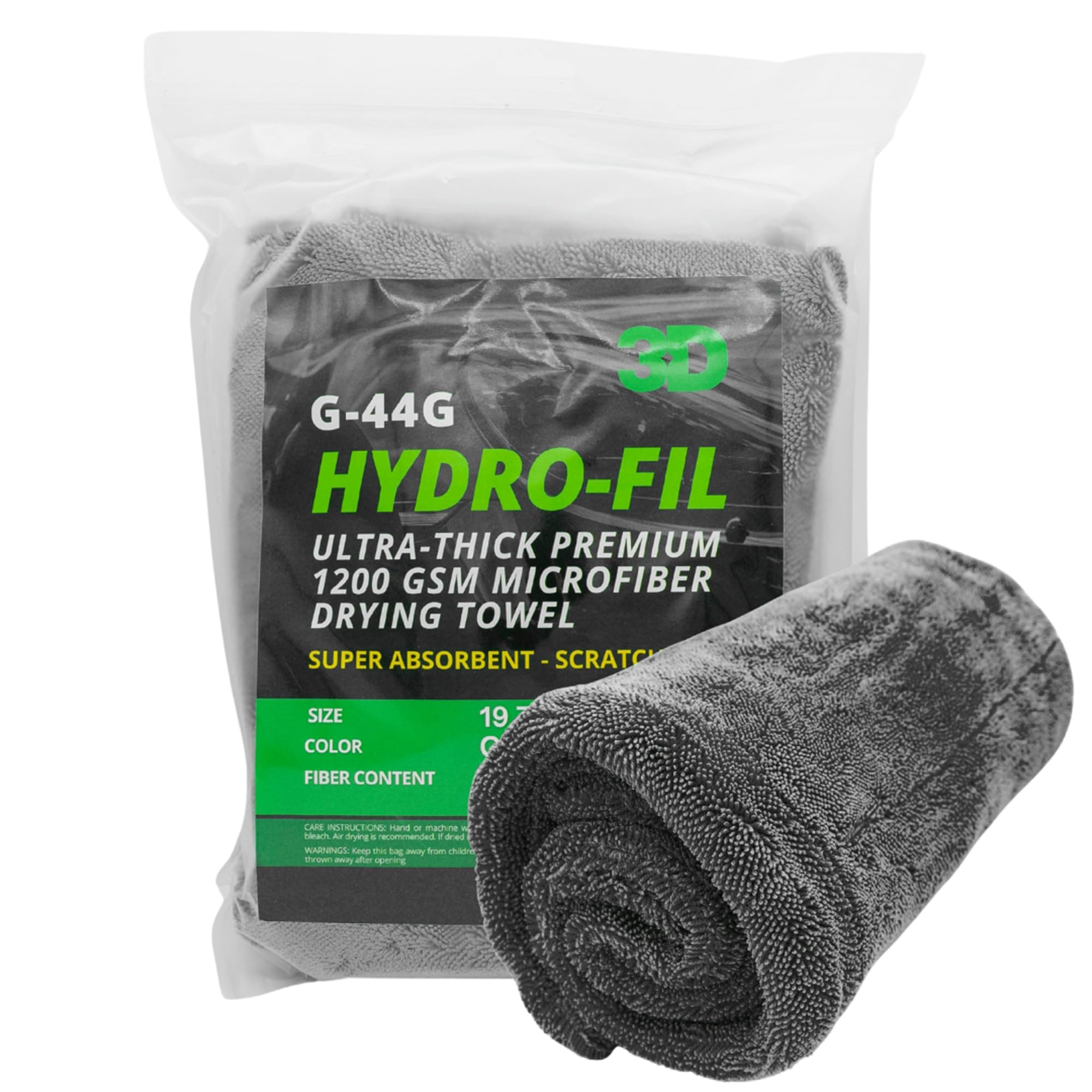 3D Hydro-FIL XL | Toalla de microfibra de grado profesional | Extra grande 20 x 31.5 pulgadas | Muy absorbente | Paño de secado de alta calidad para detalles de automóviles (gris)