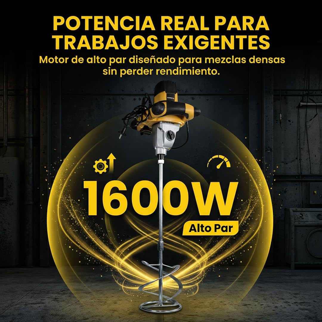 Kompak Mezcladora Eléctrica 1600W Profesional para Mortero y Cemento - Mezcladora de Obra Potente con Velocidad Variable Uso Intensivo - Batidora de Materiales Robusta y Ergonómica