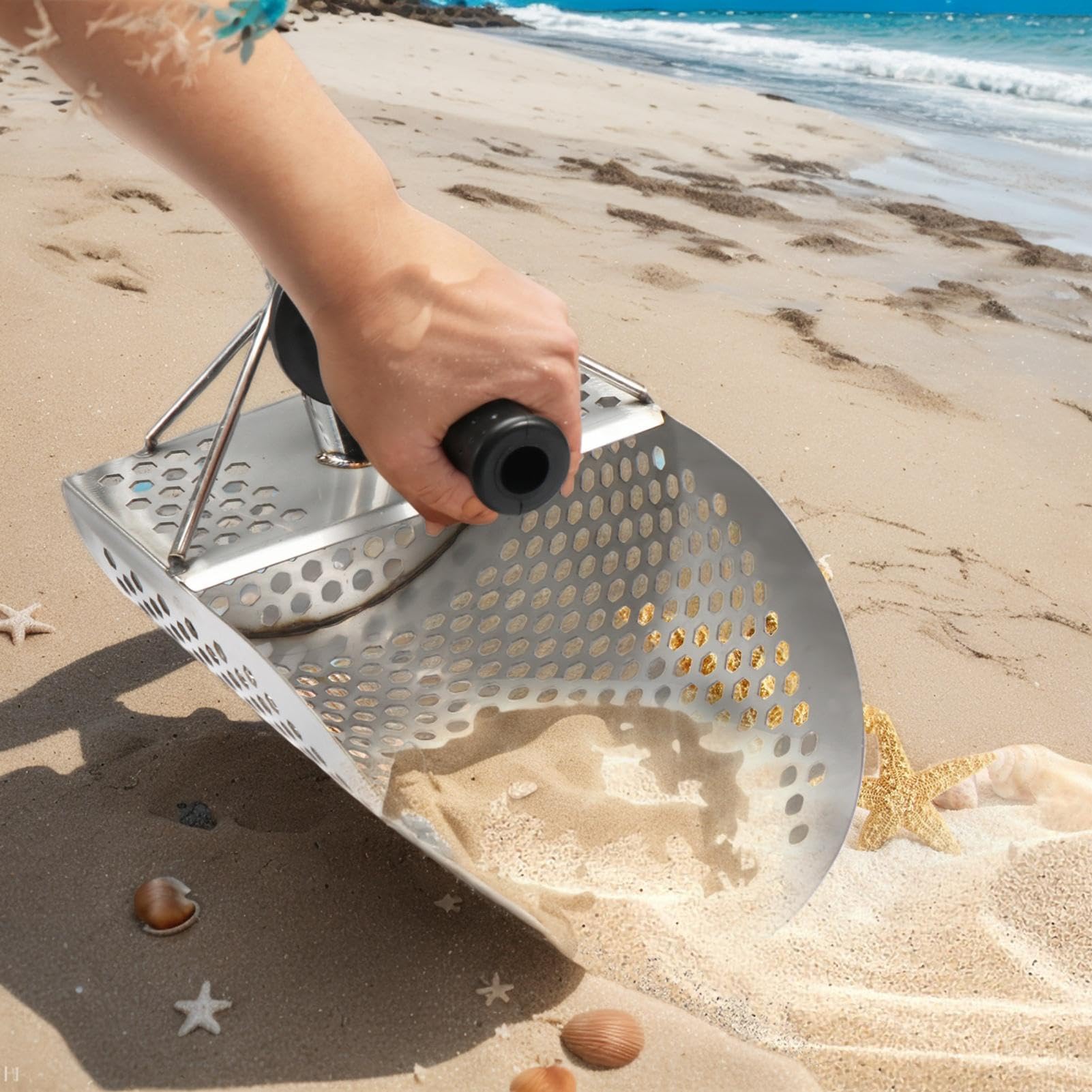 Łopata do wykrywania metali, łopata do przesiewania piasku ze stali | Wykrywacz metali na plaży znajduje szufelkę, wytrzymałe narzędzie do wykrywani