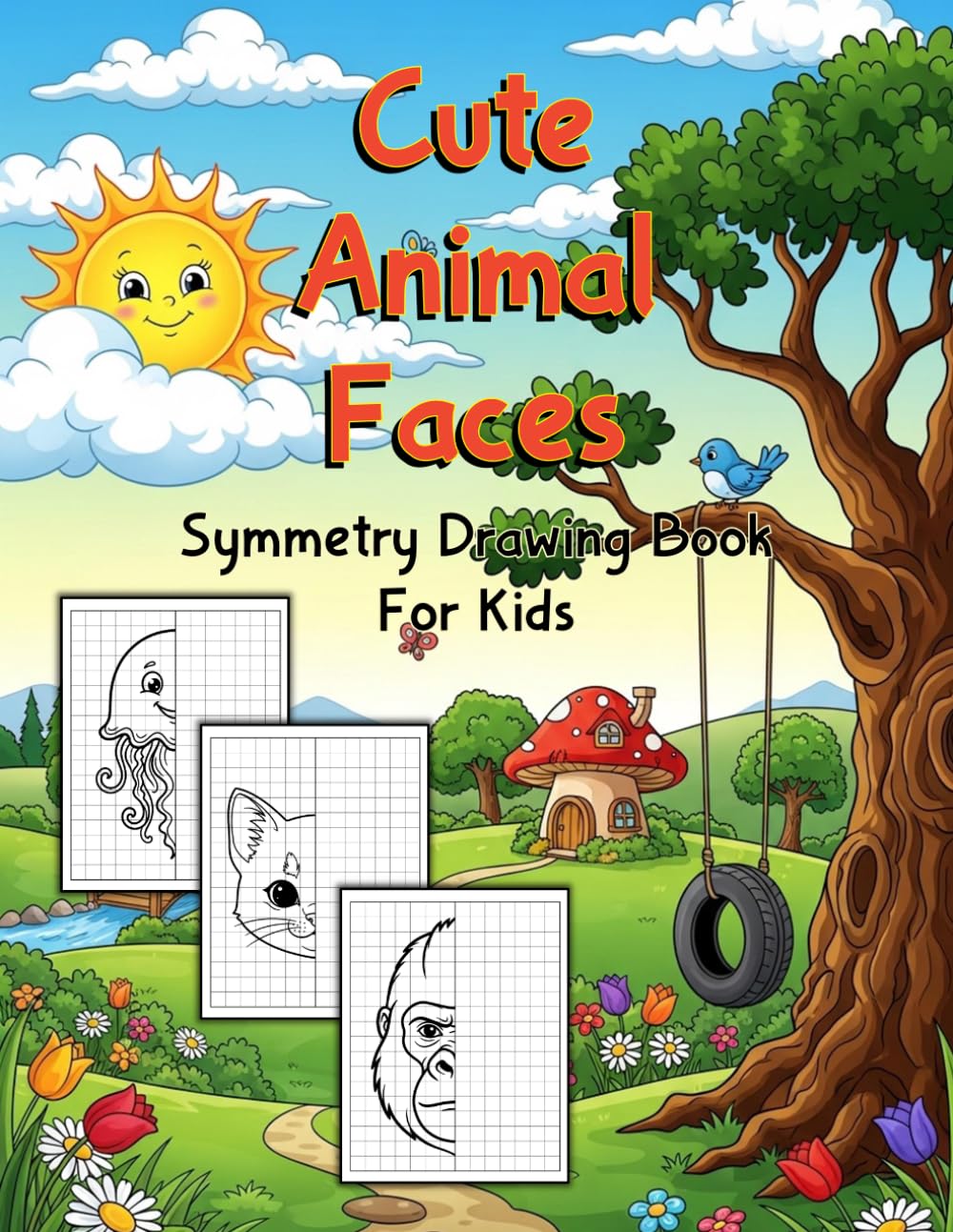 Cute Animal Faces Symmetry Drawing Book For Kids: Animal Symmetry To Draw, Mirror Drawing Activity Book For Kids Toddlers, Draw The Other Half And ... Book, Symmetrical Drawing Practice On A Grid