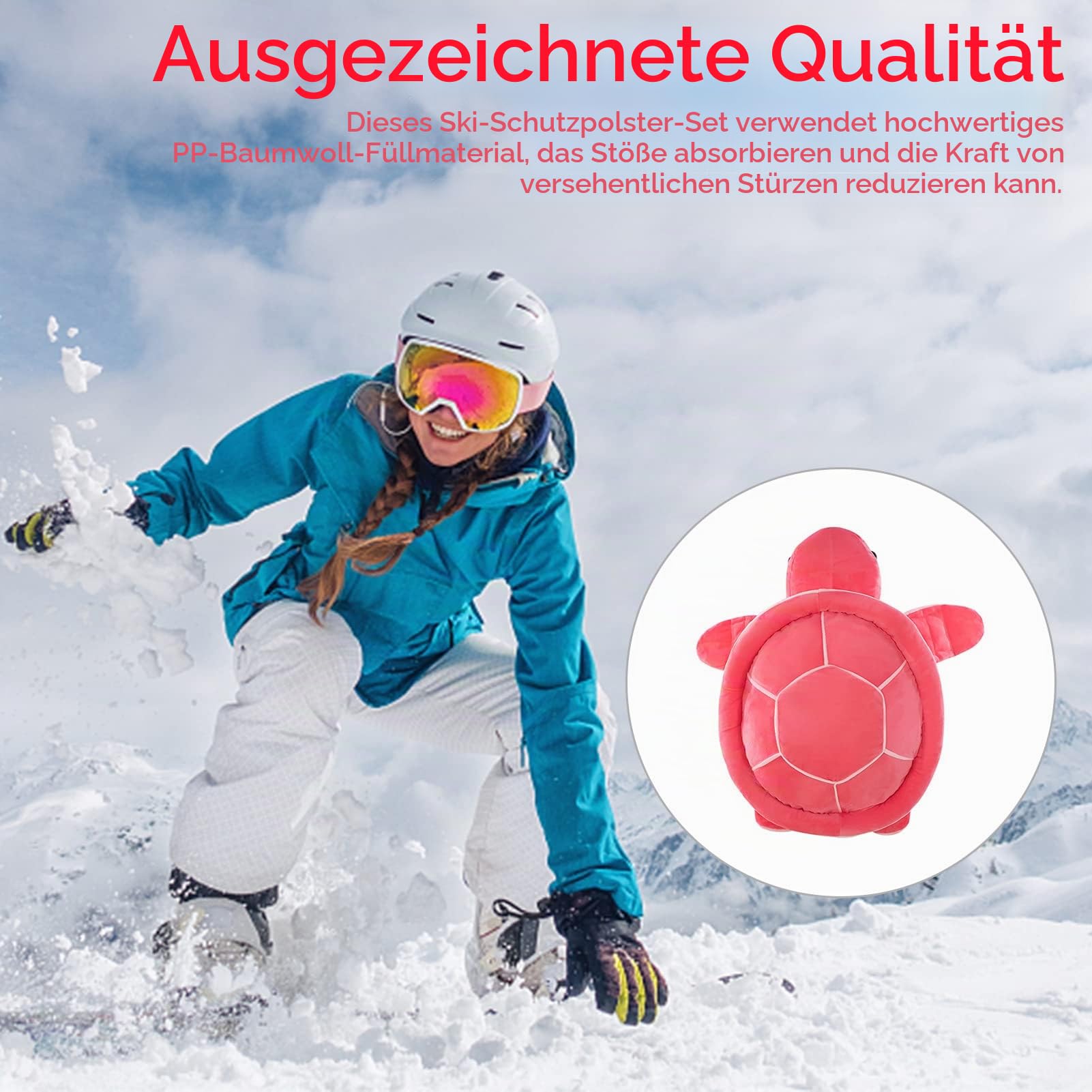 Ski-Schutzausrüstung, Cartoon-Plüsch-Schildkröten-Hintern-Knie-Ellenbogen-Schutzausrüstungsset für Skifahren, Kinder, Erwachsene, Ganzkörperschutz
