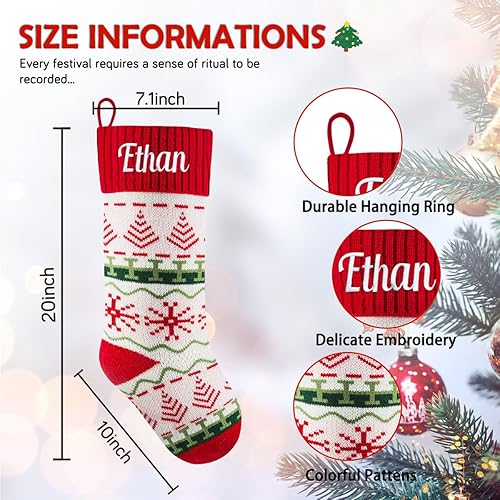 Miniatura 2 de Medias de Navidad de punto personalizadas de 18 pulgadas, copos de nieve, medias de Navidad con nombre personalizado, medias colgantes para