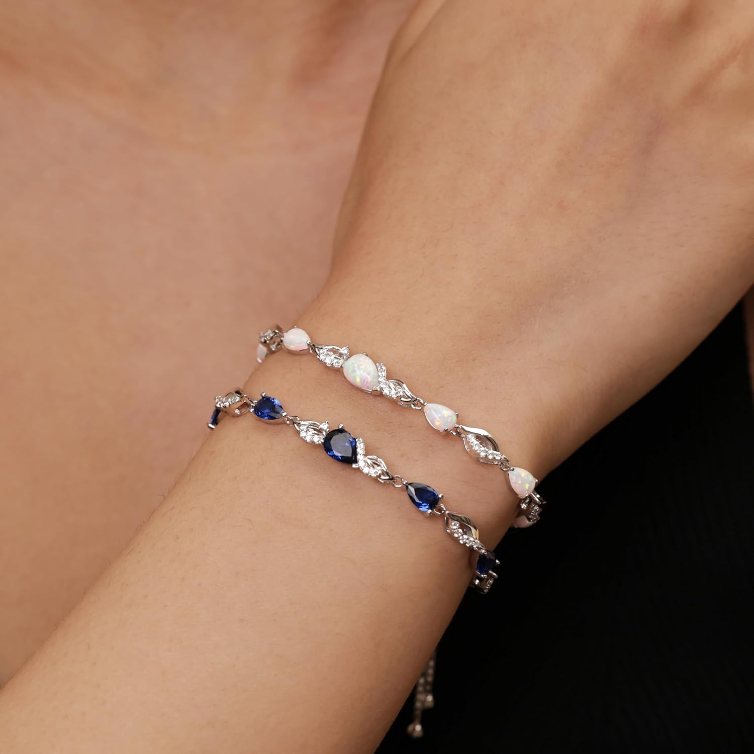 FANCIME Birthstone Teardrop Tennis Bracelet for Women, Sterling Silver 9x7mm main Gemstone Bolo Adjustable Chain Bracelet Fine Jewelry Birthday Gifts for Women Mom Wife Her - Image 3