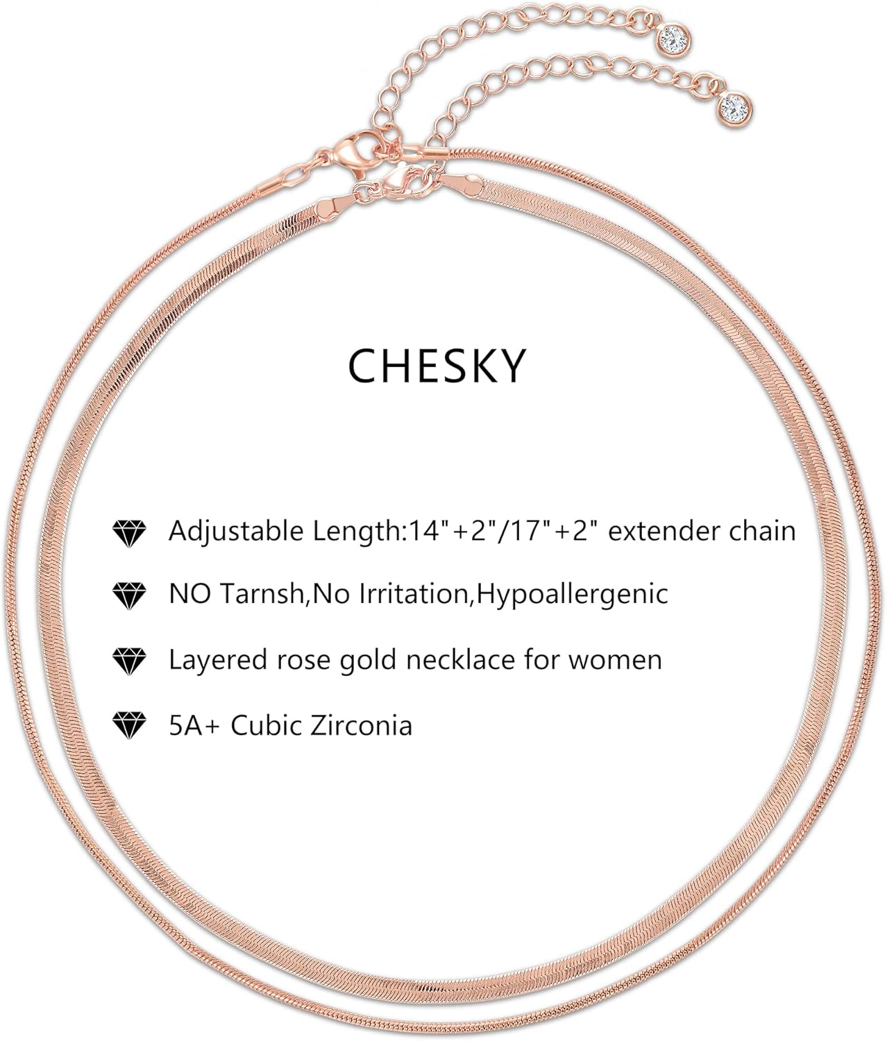 CHESKY 14K Gold/Silver Plated Snake Chain Necklace Herringbone Necklace Gold Choker Necklaces for Women Gifts Jewelry 1.5/3/5MM(W) 14"/16"(L) - Image 6
