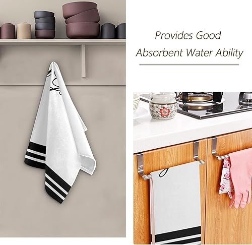 Miniatura 7 de Juego de 2 toallas de mano de baño a rayas blancas y negras, con citas divertidas, suaves y absorbentes, toallas de mano decorativas abstractas y