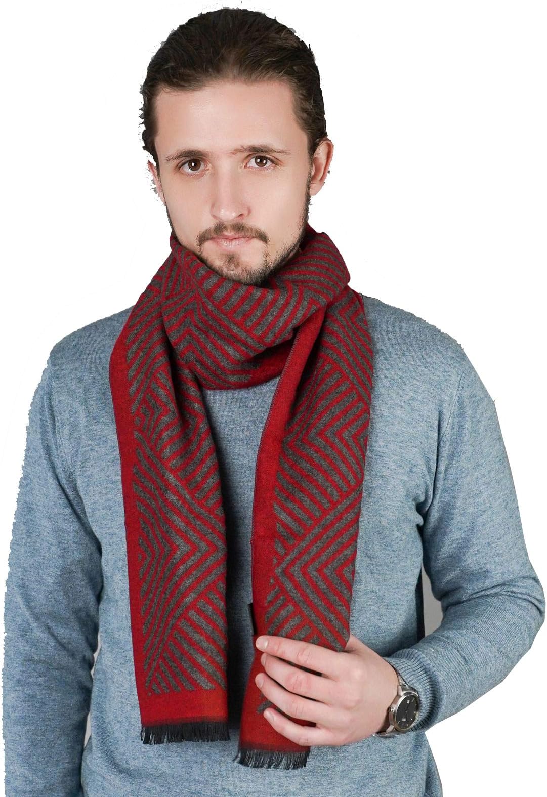 KUMONE Men Winter Cashmere Scarf Wool Knit Scarves, Red Scarf for Men