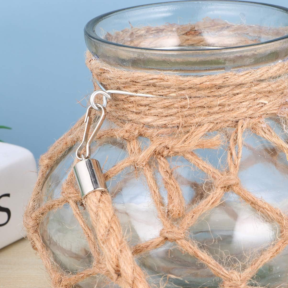 Glass Jar Vase Rope Rustic Rope Net Flower Vase Decorative Dry Flower Glass with Handle Hydroponics Green Plant Container Clear