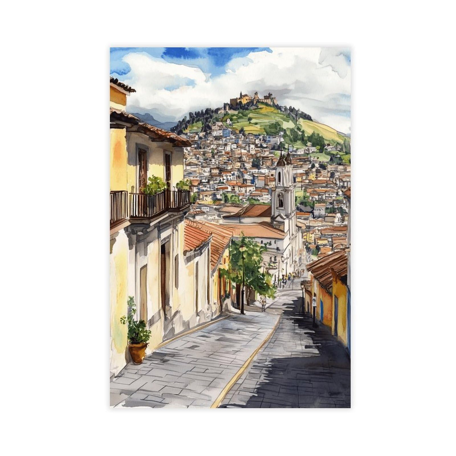 UTGN Quito Art, Ecuador Streetscape Painting Canvas Poster Bedroom Decor Landscape Decor Gift 08x12inch(20x30cm)