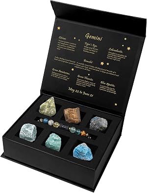 12 Zodiac Signs Crystals and Healing Stones Gifts for Women Natural Crystal Jewelry Healing Crystal Zodiac Sign Stones with Crystal Bracelet The Astrology Birthstone with Horoscope Box Set