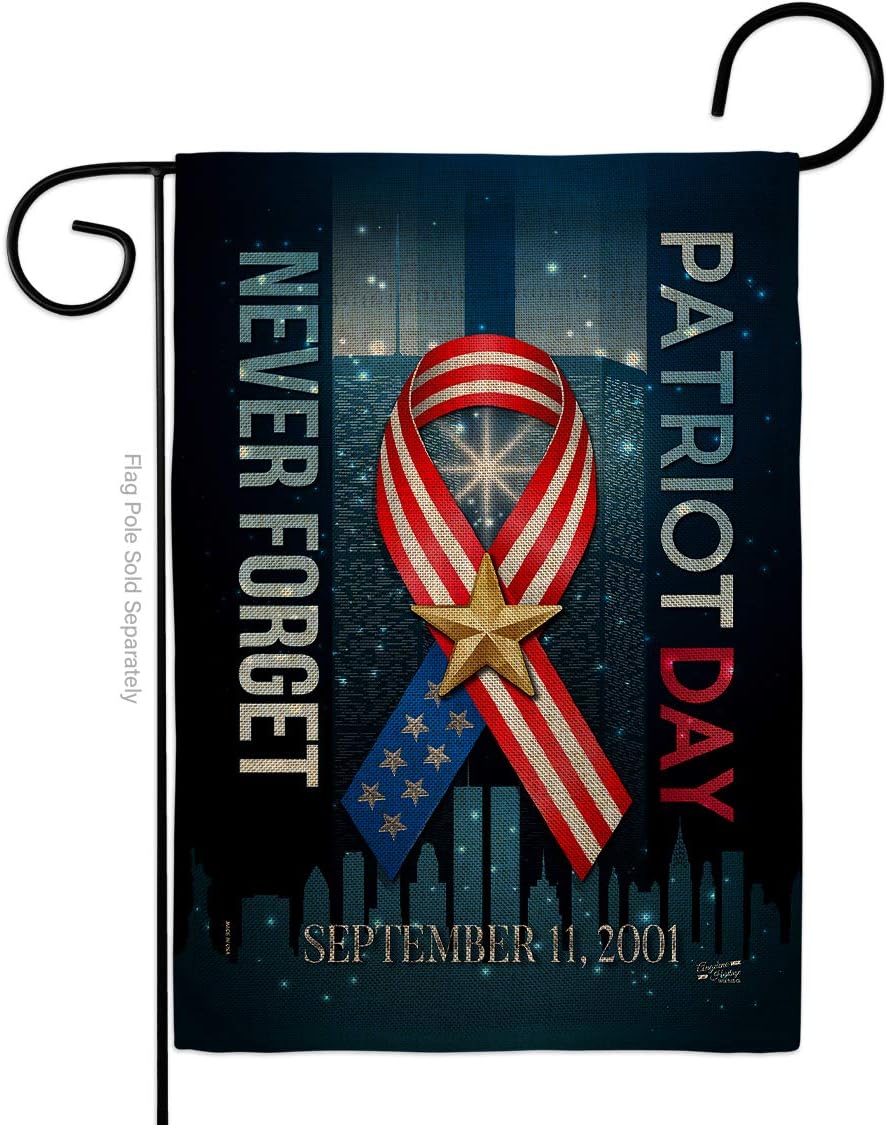 Patriot Day 911 Never Forget Burlap Garden Flag Patriotic World Planet Peace Environment Awareness United State American Small Decorative Gift Yard House Banner Double-Sided Made In USA 13 X 18.5