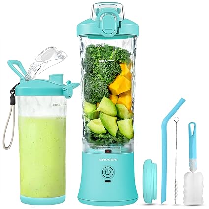 SHUNSHI Portable Blender 20 Oz, Personal Size Blender for Shakes and Smoothies with 6 Blades, Mini Small Smoothie Blender Bottles for Kitchen Home Office Gym Sports Travel (Mint)