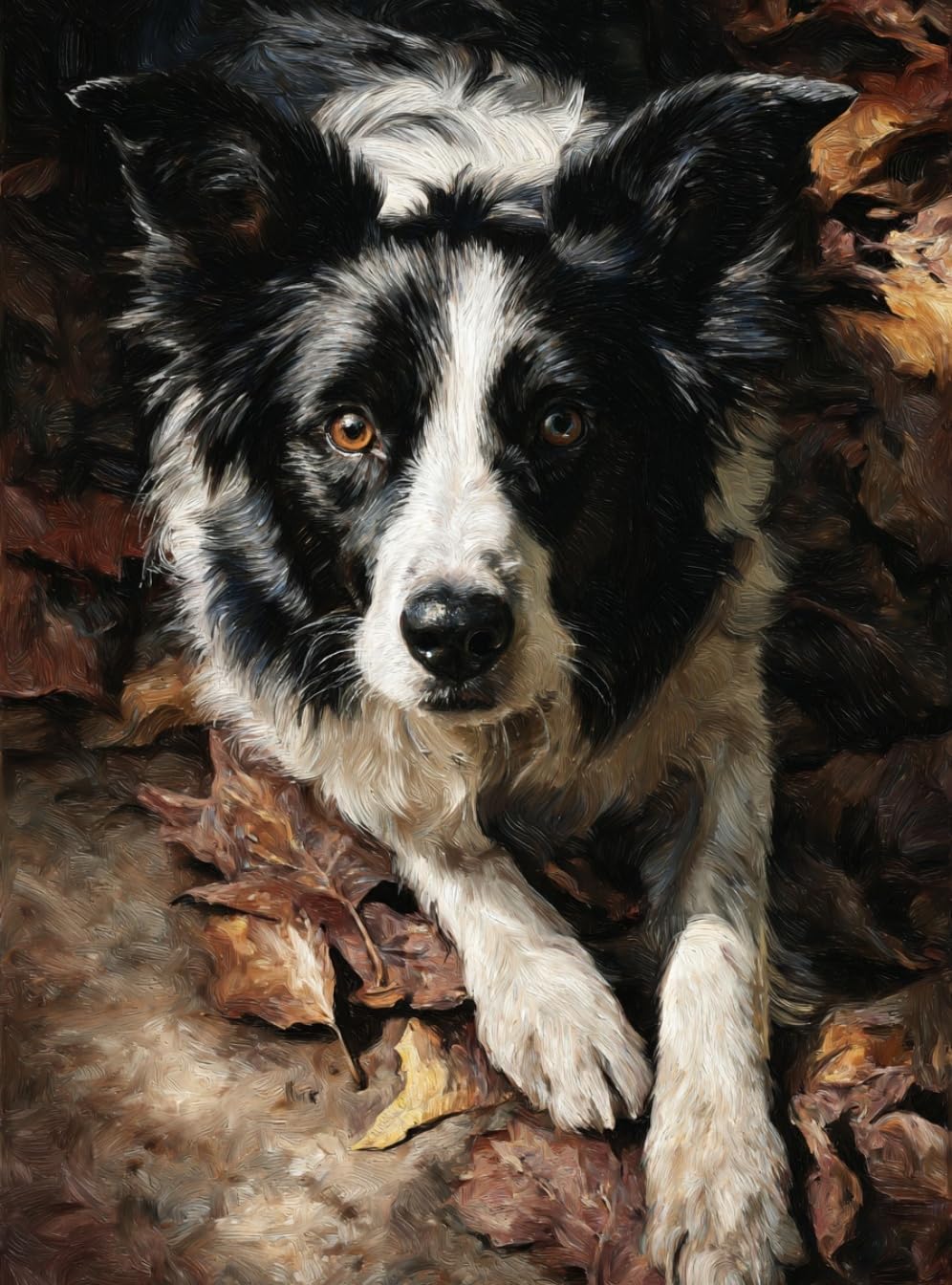 WANGWANGMIAO Paint by Numbers for Adult (Border Collie Lying on Fallen Leaves) DIY Canvas Oil Painting Kit for Kid with Paintbrushes Acrylic Pigment Drawing Paintwork Gifts 16x20inch，with Frame