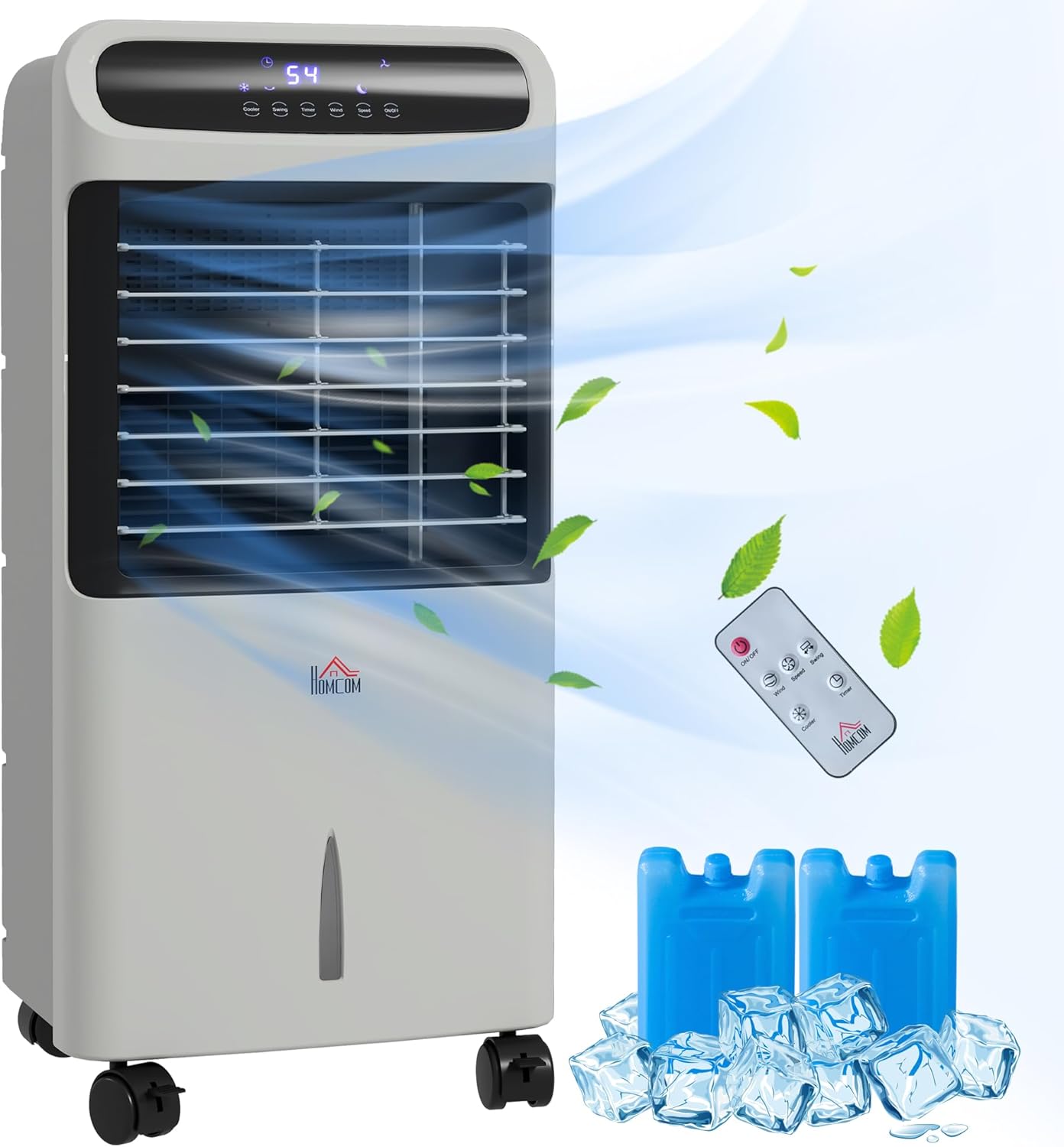 HOMCOM 32" Evaporative Air Cooler with 3.2 Gal Water Tank, 3-in-1 Ice Cooling Fan, Portable Swamp Cooler with 60° Oscillation, Humidifier, Remote for Home Office, 3 Modes, 3 Speeds, 12H Timer, Gray