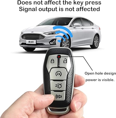 Miniatura 9 de Kirsnda Funda para llavero Ford, funda con textura, con llavero, carcasa para llavepiel, 5 botones para Explorer 2016 2017 para Mustang Fusion MKZ