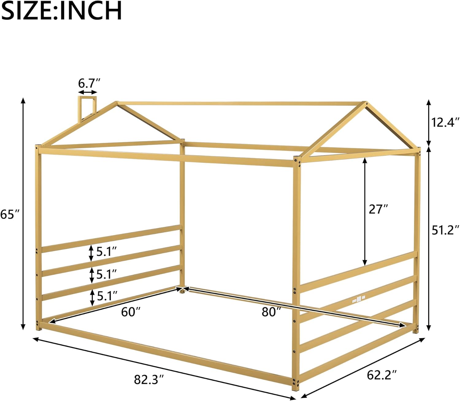 Harper & Bright Designs Metal House Shape Platform Bed Frame for Boys Girls Kids Adults Toddler, Gold, Queen