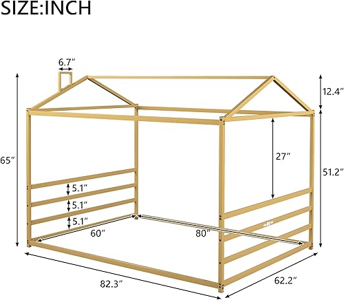 Miniatura 10 de XD Designs Cama de metal de tamaño individual con valla para niños, adolescentes, niñas, niños, cama de piso de casa, camas Montessori, se puede