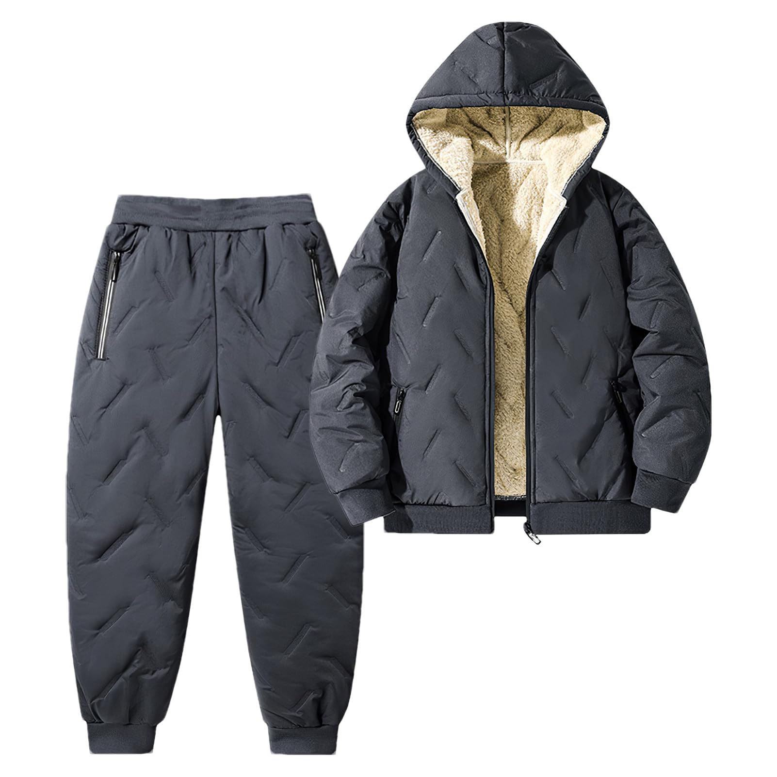 amropi Ensemble de Survêtement en Polaire pour Garçon Veste à Capuche Doublée de Fourrure Pantalon de Jogging Tenue de Hiver