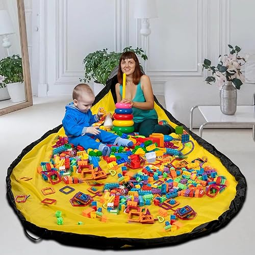 Miniatura 6 de Organizador de almacenamiento de juguetes y tapete de juego para niños, caja de juguetes plegable para habitaciones, cesta de almacenamiento de