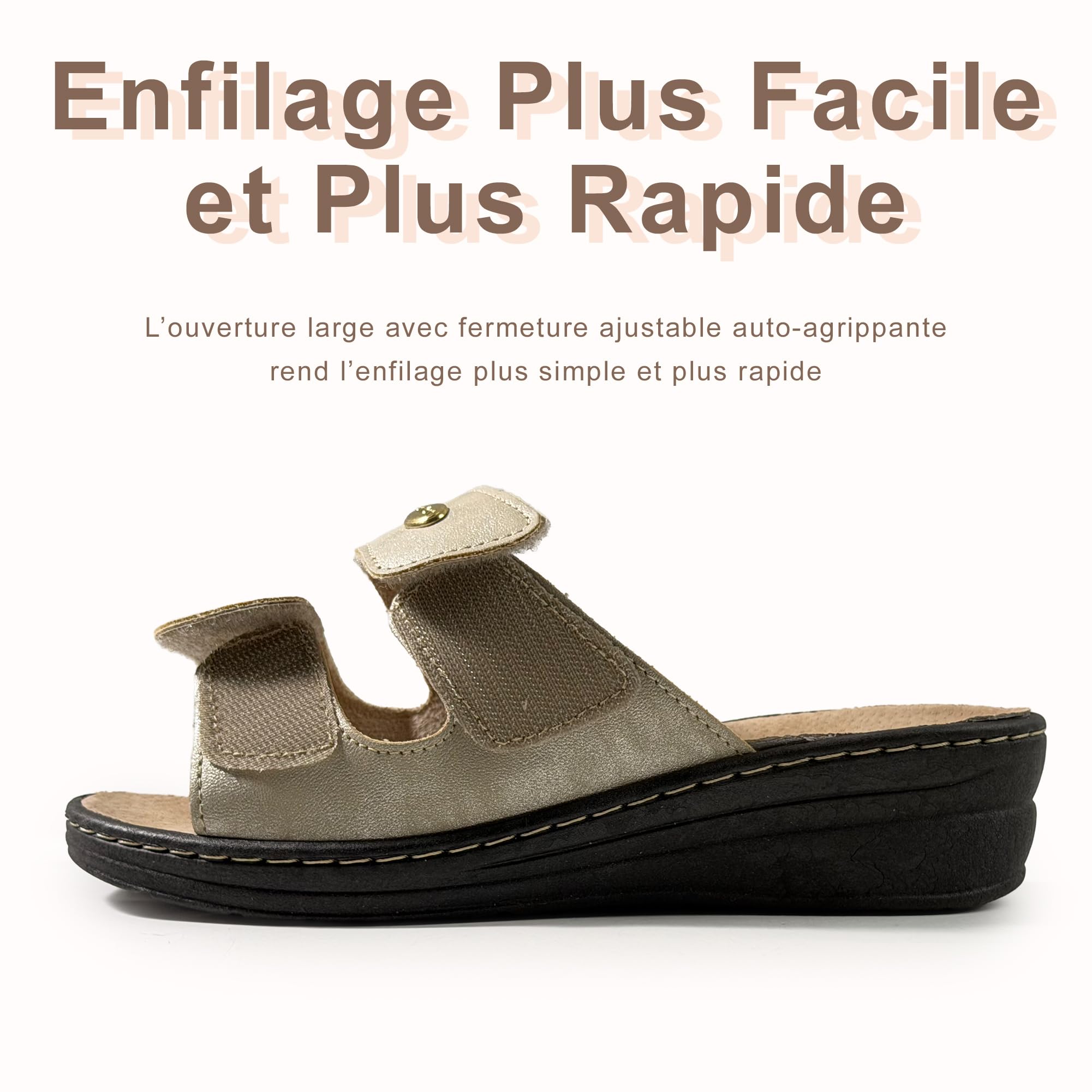 JOMIX Mules Femme Orthopédiques à Scratch Pantoufles d'Été Anatomiques Semelle Amovible en Cuir Véritable Sandales églables Compensées Confortables pour Pieds Sensibles et Senior Bleu 35