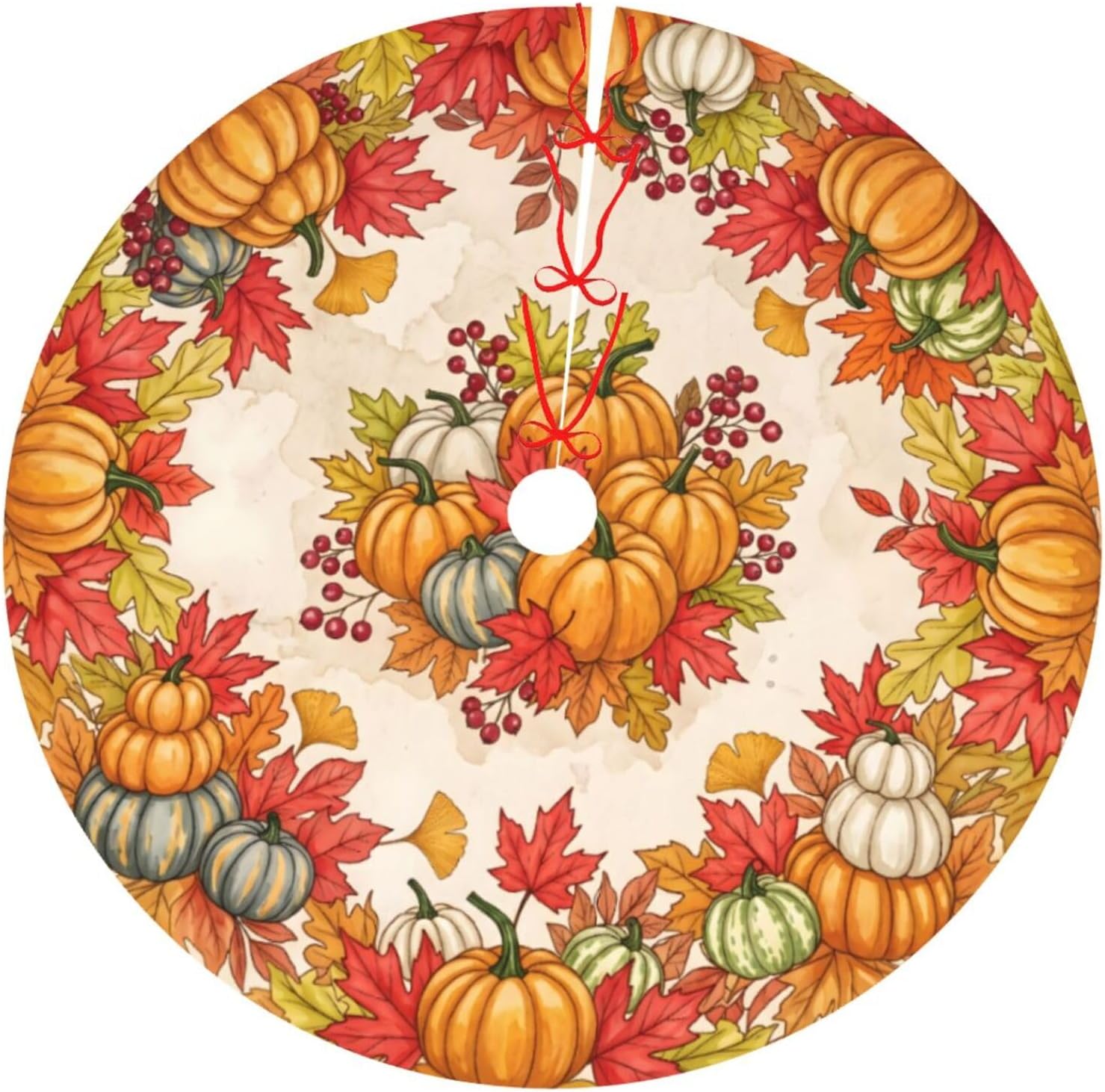 Fall Pumpkin Maple Leaf Christmas Tree Skirt Halloween Decorations 30 inch