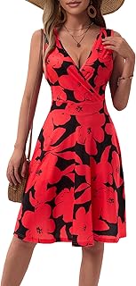 Womens Wrap V Neck Sleeveless Sundress Summer Flare Tank Dress with Pockets … - Buy now