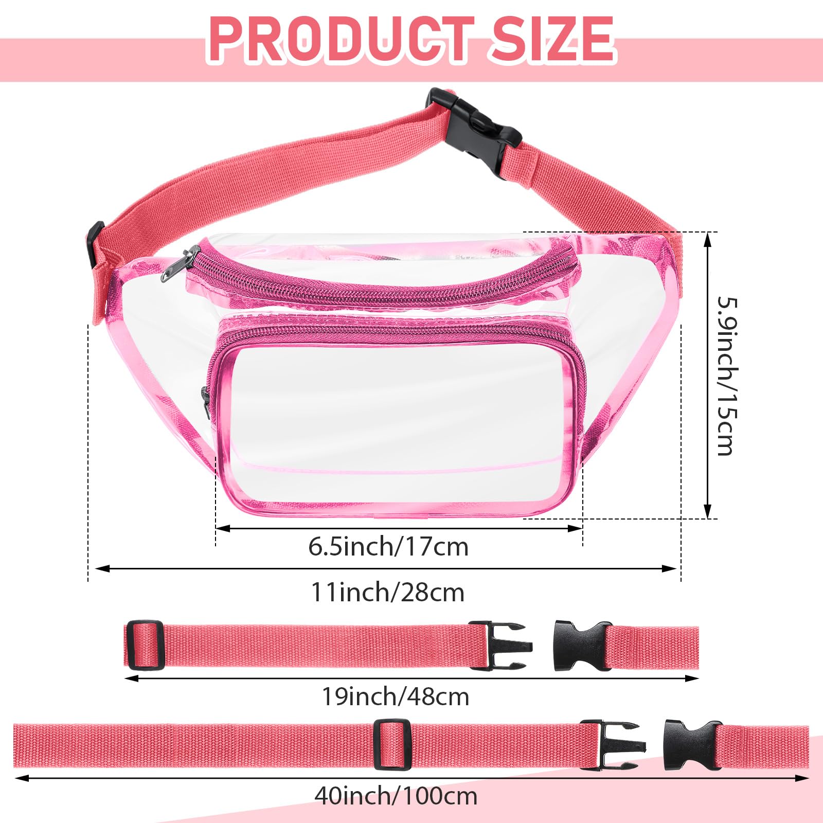 Bauchtaschen für Damen und Herren, Bauchtasche, Stadiongenehmigt, transparent, wasserdicht, transparent, verstellbar, für Festival, Spiele, Reisen, Konzerte, Grau, 24 Stück, Transparent, Grau