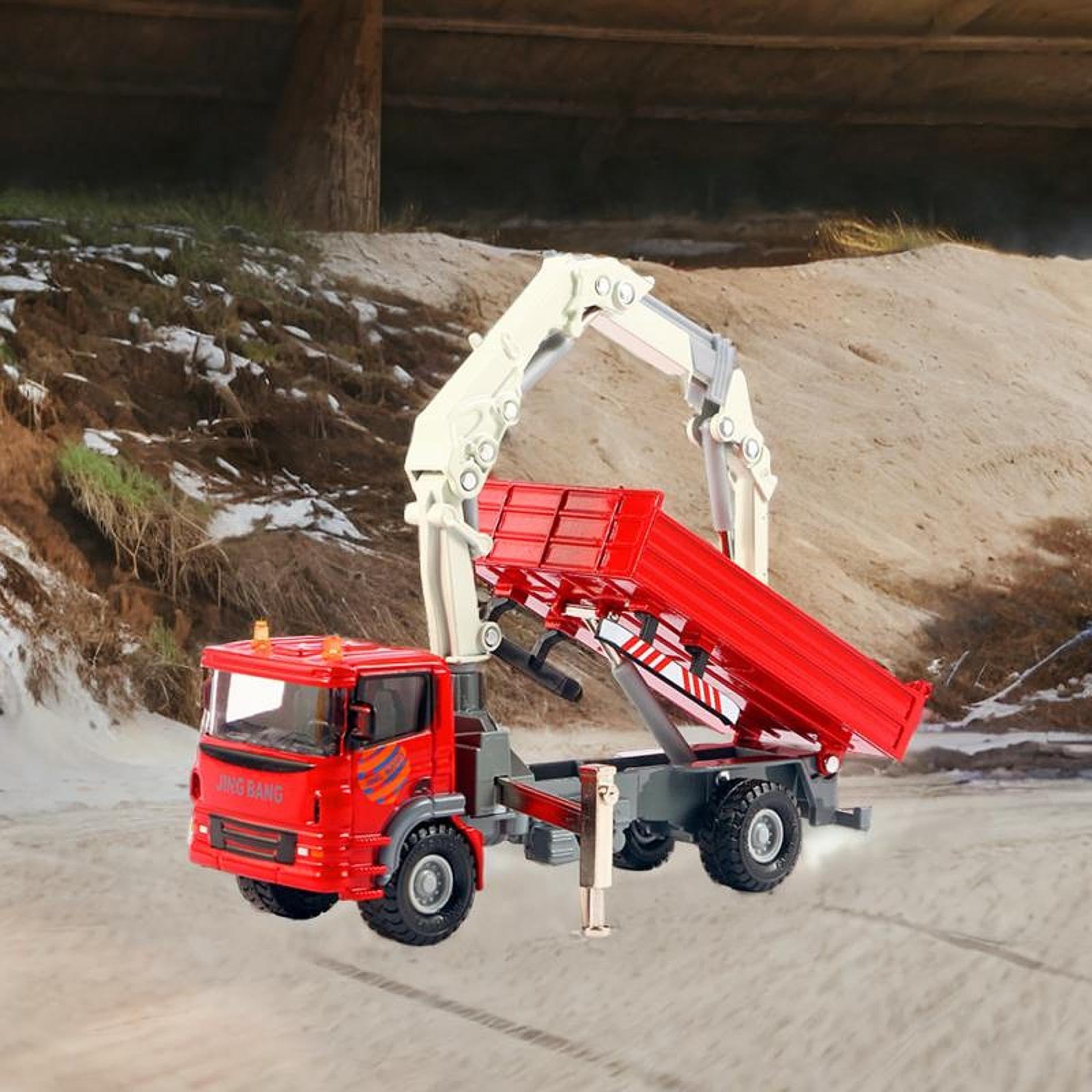 Almencla 1:60 Kran LKW Spielzeug, Valentinstagsgeschenke, Rollenspiel für Jungen Ab 3 Jahren, Druckguss Kran Modell, Spielzeug LKW für Den BAU, Rot