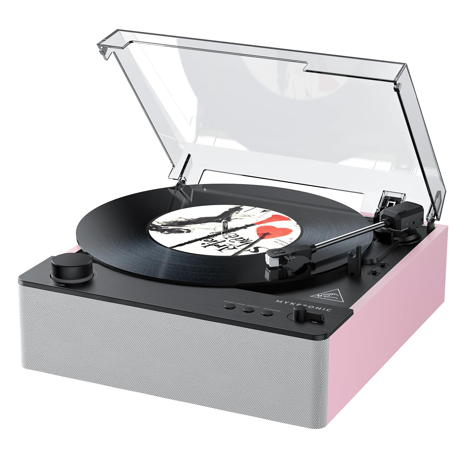 MYKESONIC Fully Automatic Record Player, Bluetooth Belt Drive Vinyl Turntable, Magnetic AT-3600L Cartridge, Bluetooth in & Out, Hi-Fi Stereo Speakers, Aux in Headphone, RCA Out, Anti-Resonance - Pink