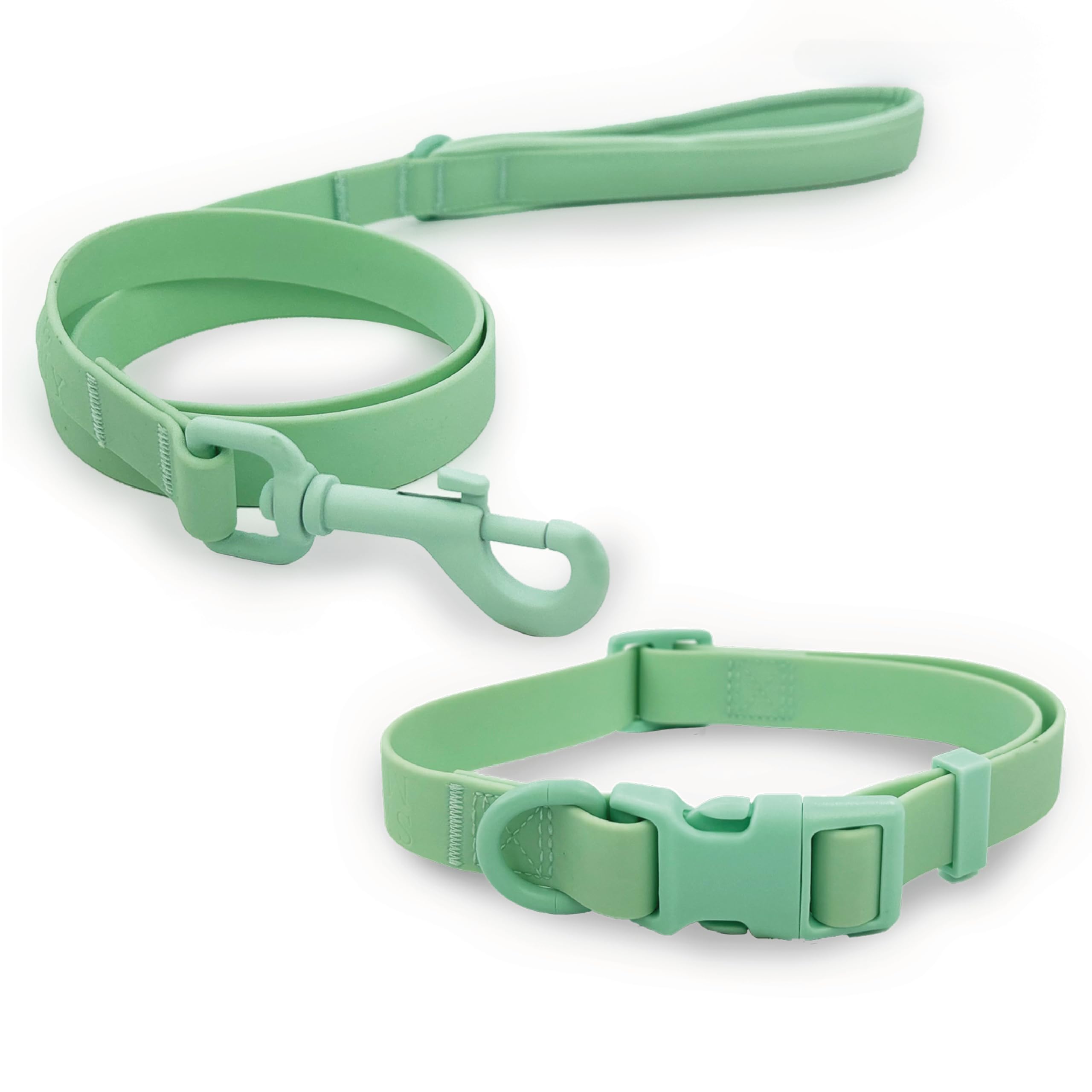 HugglePets Skye & Murphy Snappy Dog Lead and Collar Set - Weatherproof Wipe-Clean Easy-Fasten Snappy Dog Leads with Collars - Mint Green, Large 40-45cm - Dog Collar and Lead Set