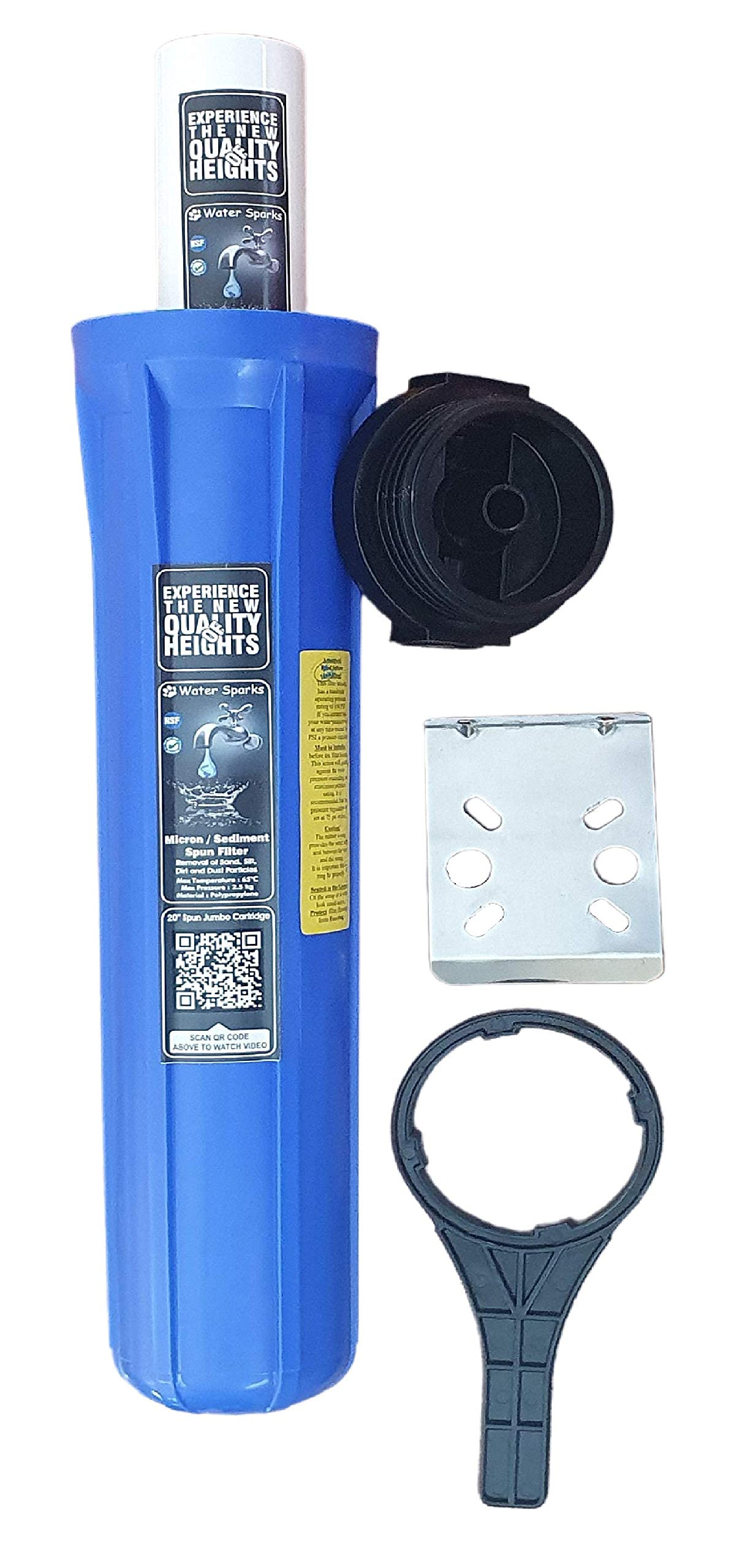 WATER SPARKS® FULL HOUSE FILTER SUITABLE FOR 1/2 HP MOTOR PUMP. Complete set with Housing, Cartridge, Opening key spanner, Mounting clamp and Screws.