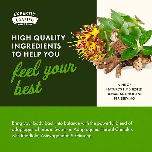 Miniatura 5 de Swanson Rhodiola Ashwagandha Ginseng Complejo de estado de ánimo Energía Función Inmune Sistema Nervioso Apoyo al Estrés Suplemento Adaptógeno