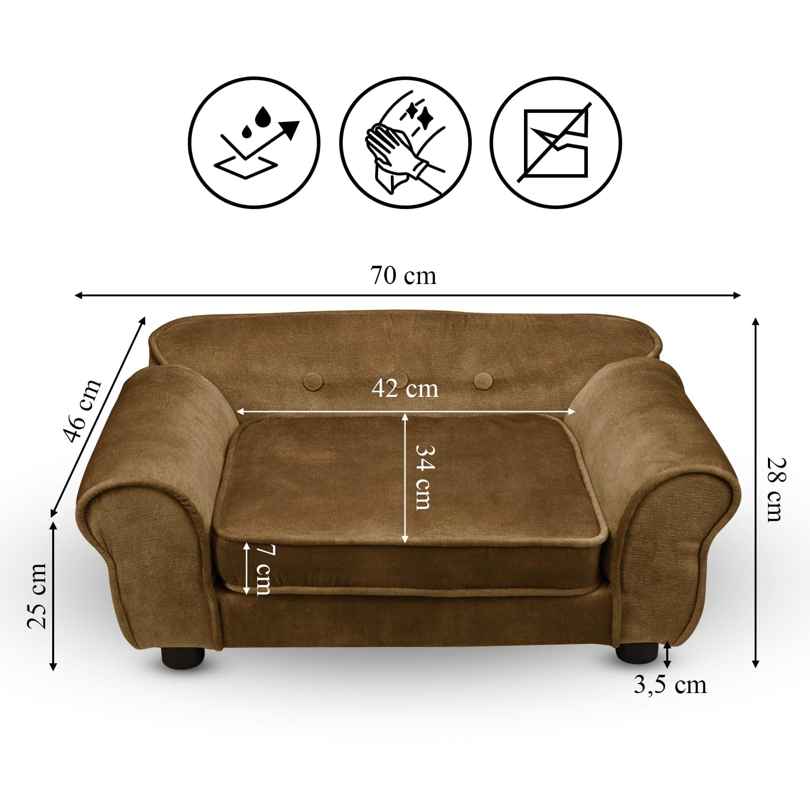 MG Design Canapé pour Chien et Chat Marron – Structure en Bois, Assise rembourrée, Facile à Nettoyer – prêt à l’Emploi