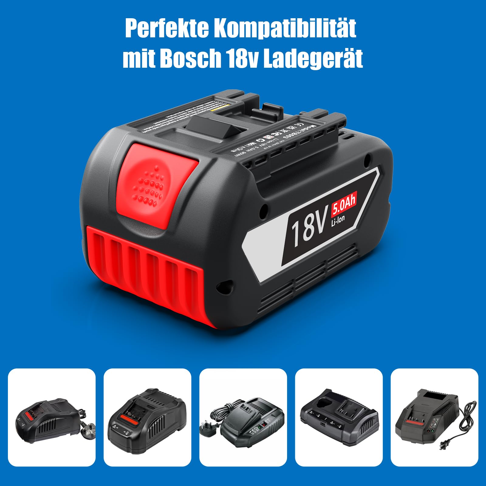 5,0Ah Ersatzakku für Bosch Akku 18V: Kompatibel BAT618 BAT609 BAT619 | 2-Stück Li-ion Werkzeugakku für Bosch Professional 18V System Akku GBA 18V