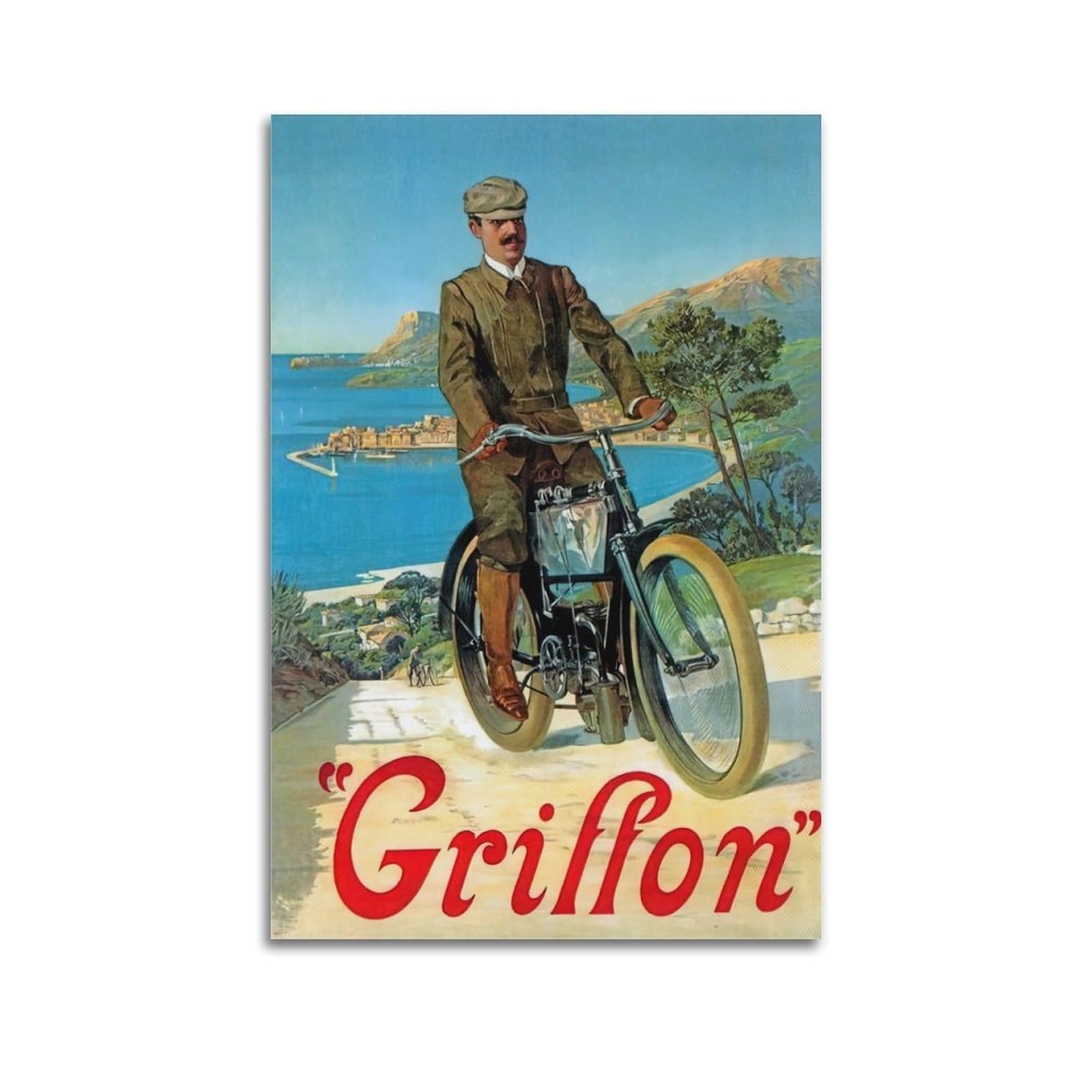 DLJGDS Vintage Poster Australian Bike Motorcycle Uphill Ocean View Decorative Painting Canvas Wall Posters And Modern Family Bedroom Decor 20x30inch(50x75cm)