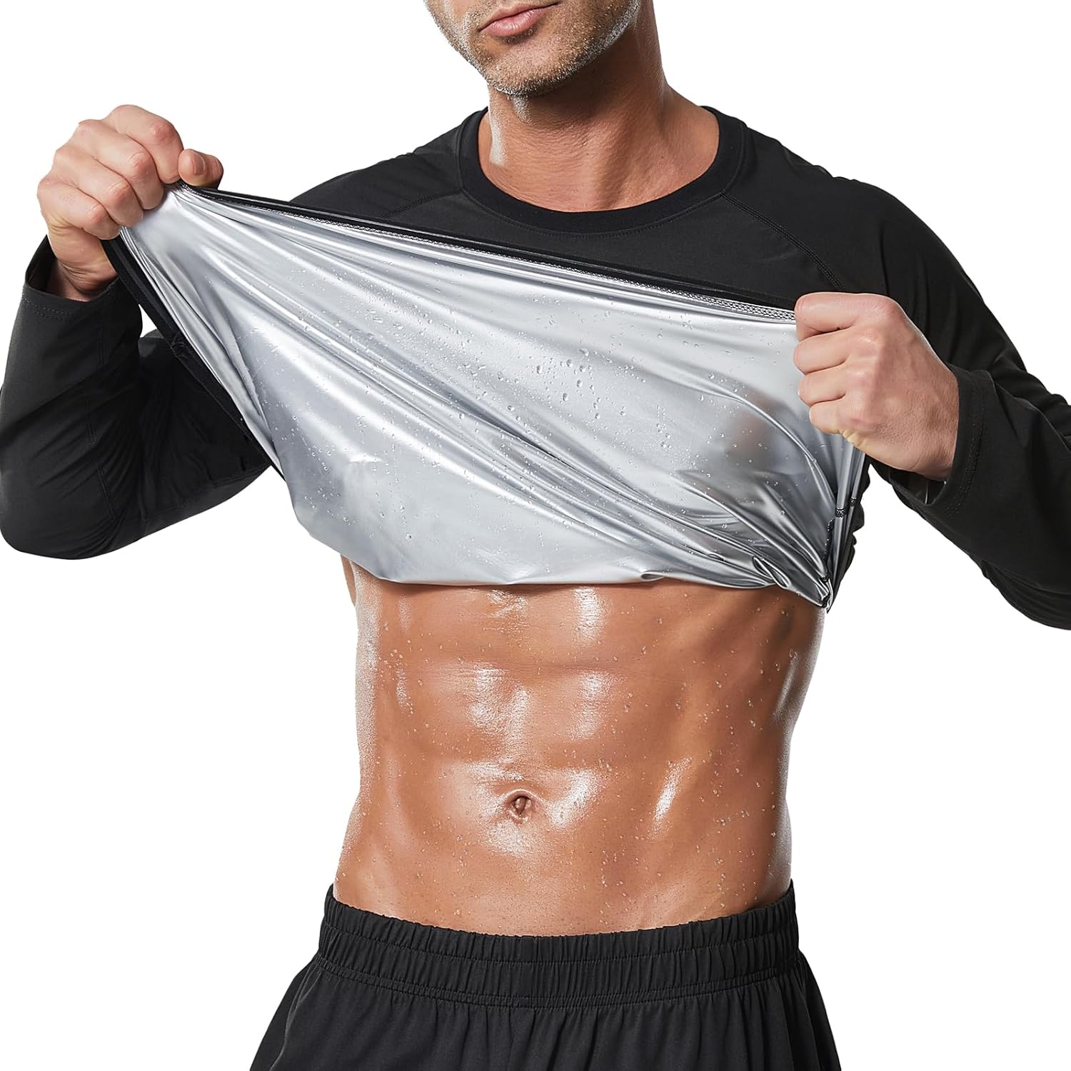 Towintec Sauna Suit for Men Long Sleeve Heat Trapping Sweat Suit Weight Loss Body Shaper Hot Workout Gym Compression Shirts