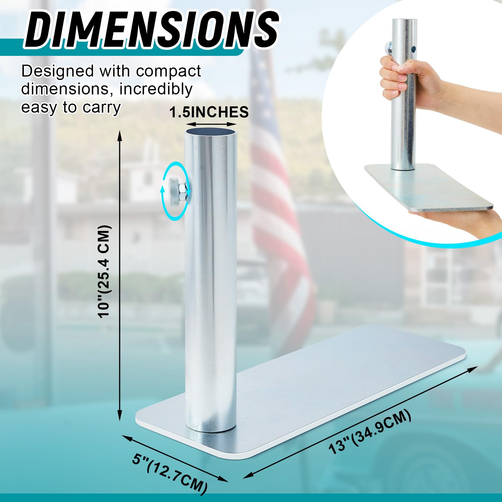 Yaocom 2 Pcs Portable Flagpole Tire Mount Metal Stand Holder with 10 Inches Height Base Fits 1.5'' Diameter Flag Pole for Car Camping Tailgating (Silver)