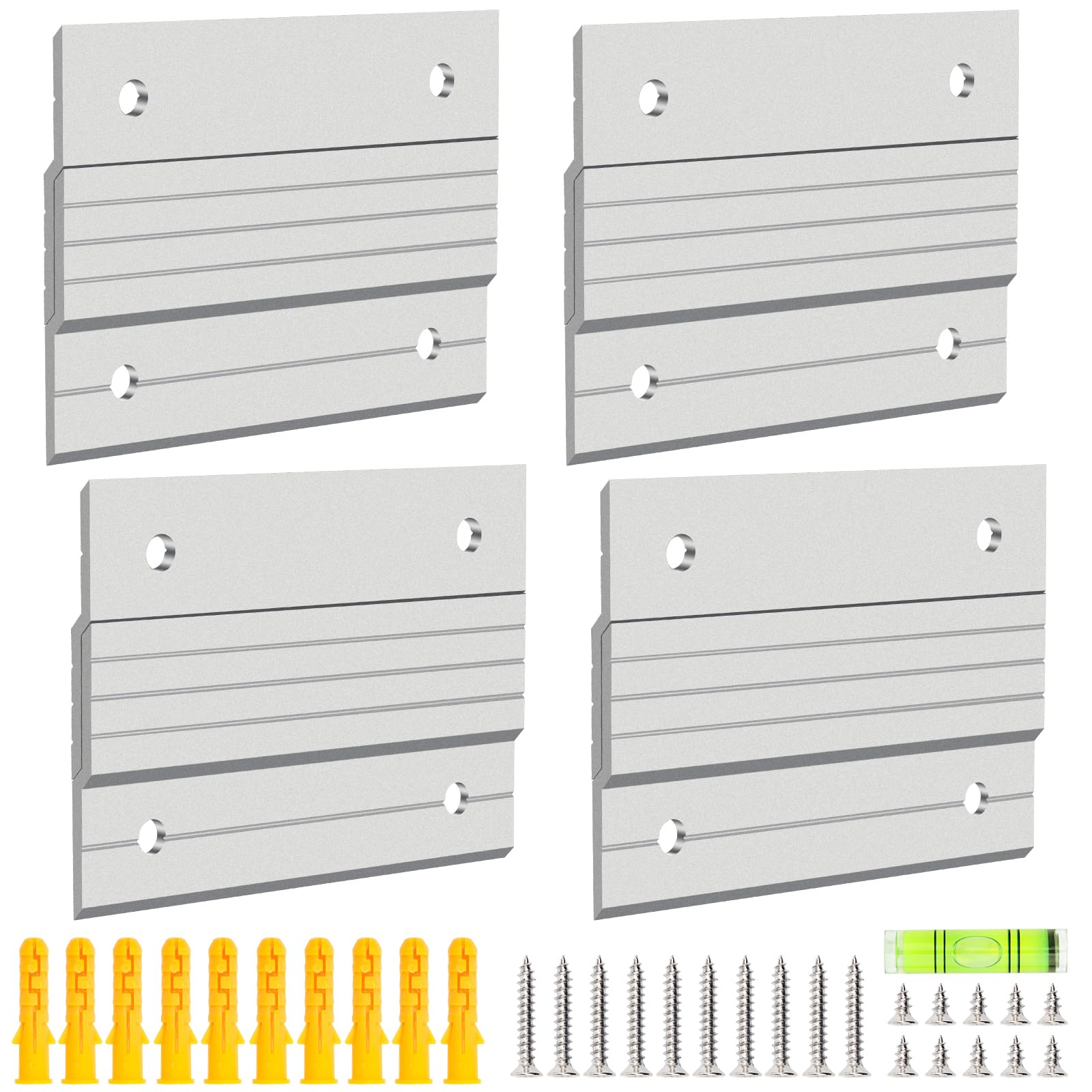 4 Pairs French Cleat Picture Hanger, Luxiv Metal Mounting Bracket for Photo Frames Aluminum Z Hanger, Wall Mount Mirror Bracket Z Bar Hanging Picture Ledges with Screws, Level Tool (4 inches)