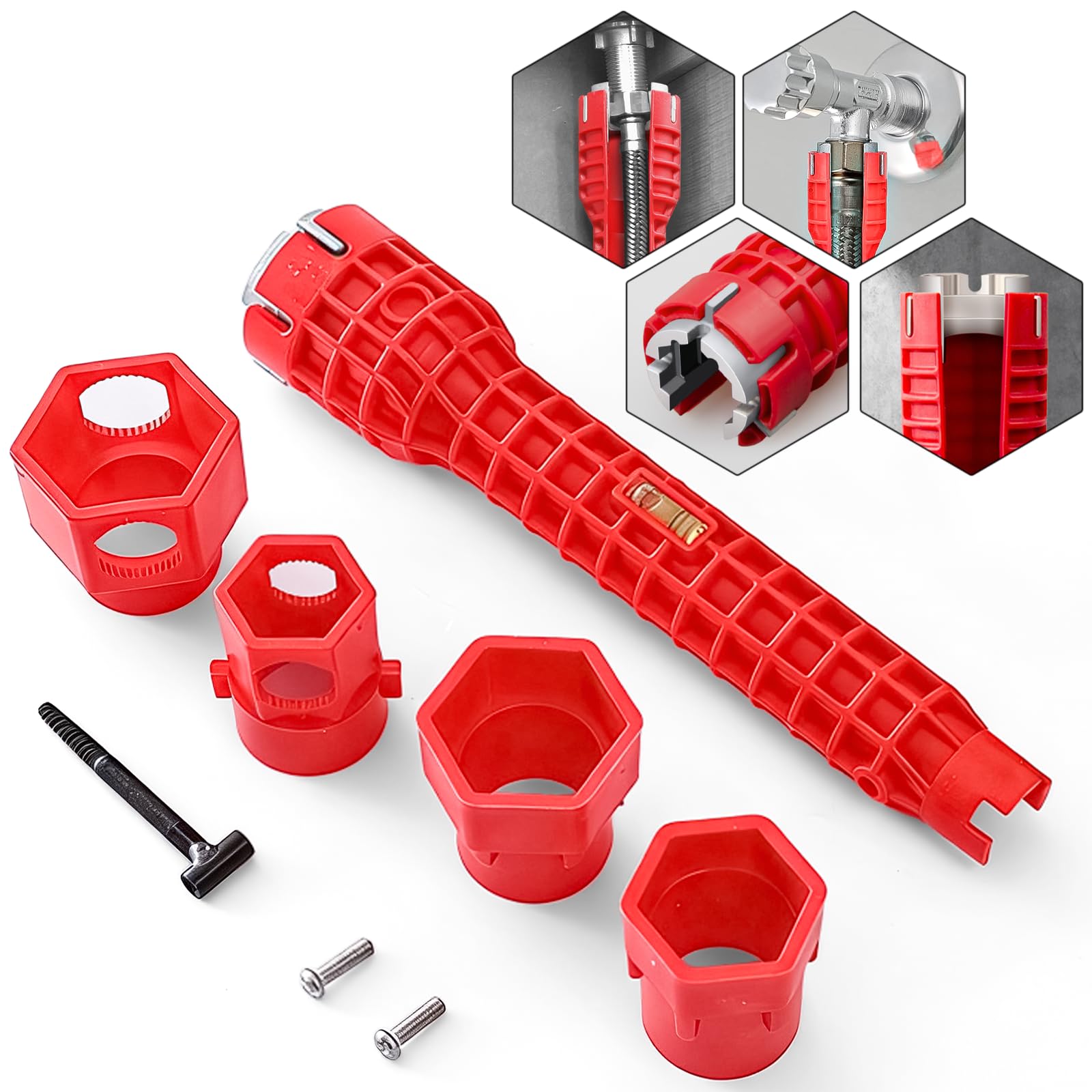Eiswayla 14-in-1 Multi-Function Pipe Wrench, Plumbing Tool for Sink Tap Basin Toilet Installation, Multifunctional Faucet Spanner with Anti-Slip Grip for Tight Spaces Kitchen Bathroom Repair