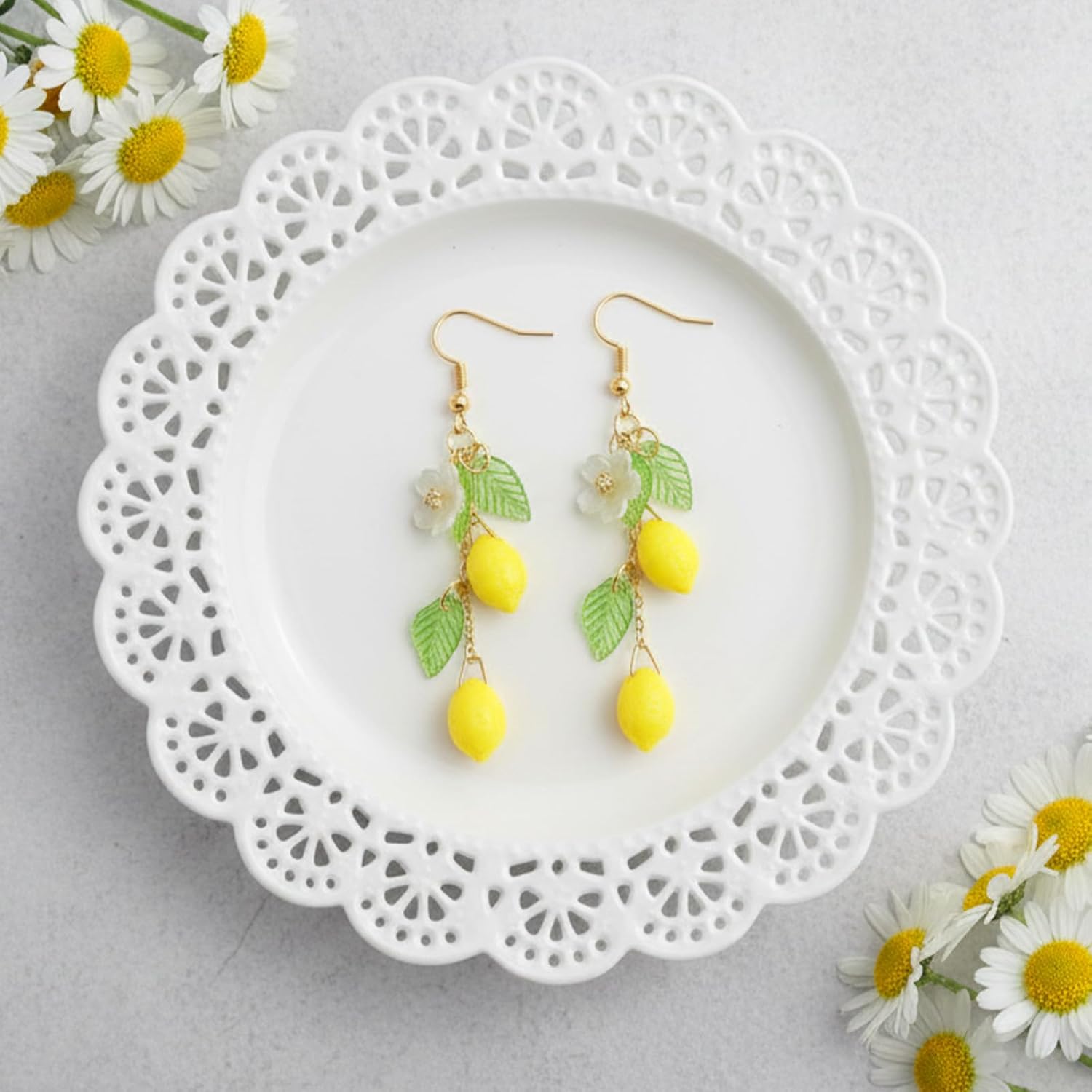 1 Pairs Lemon Earrings for Women, Yellow Dainty Lemon Drop Dangle Earrings, Unique Fun Fruit Earring, Cute Fruit Flower Studs Hook Earring - Image 3