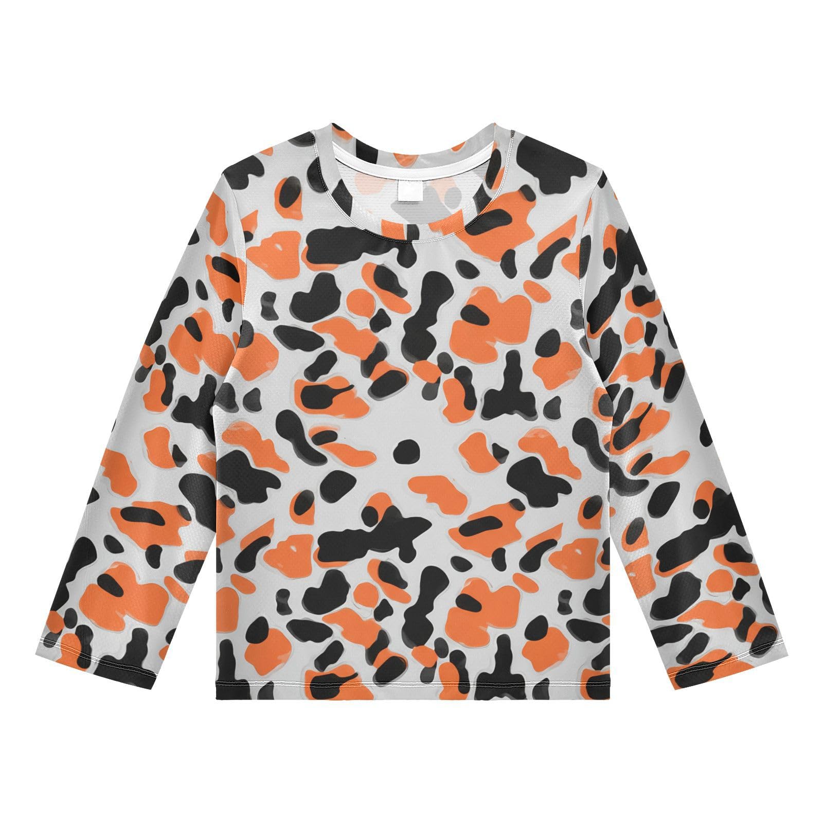 Camouflage Black Orange Rash Guard Shirt for Boys Sun Protection Shirt for Kids Toddlers UPF50+ 5-6T