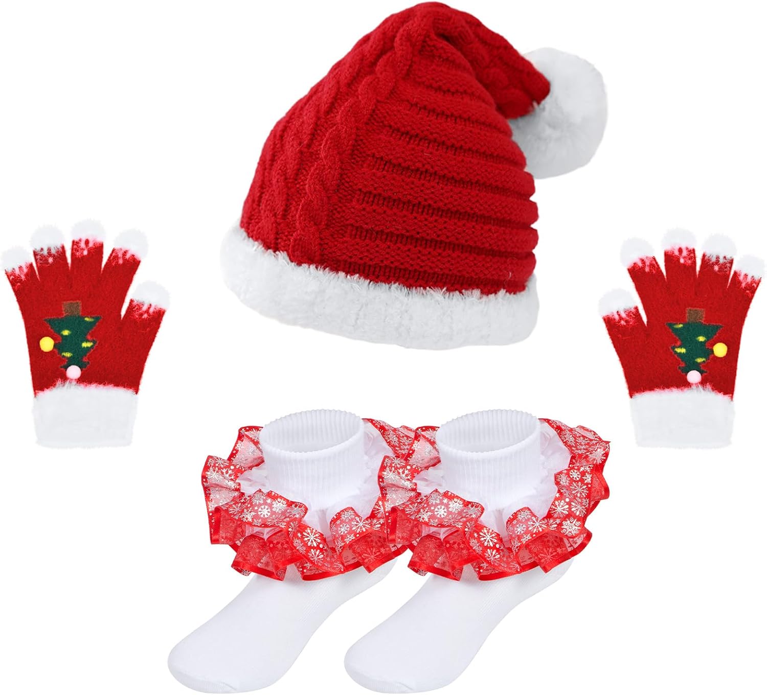 Hat Gloves Socks Set Girls Winter Beanie Hat Glove Set Cold Weather Knitted Beanies Hats for Girls 4-9T