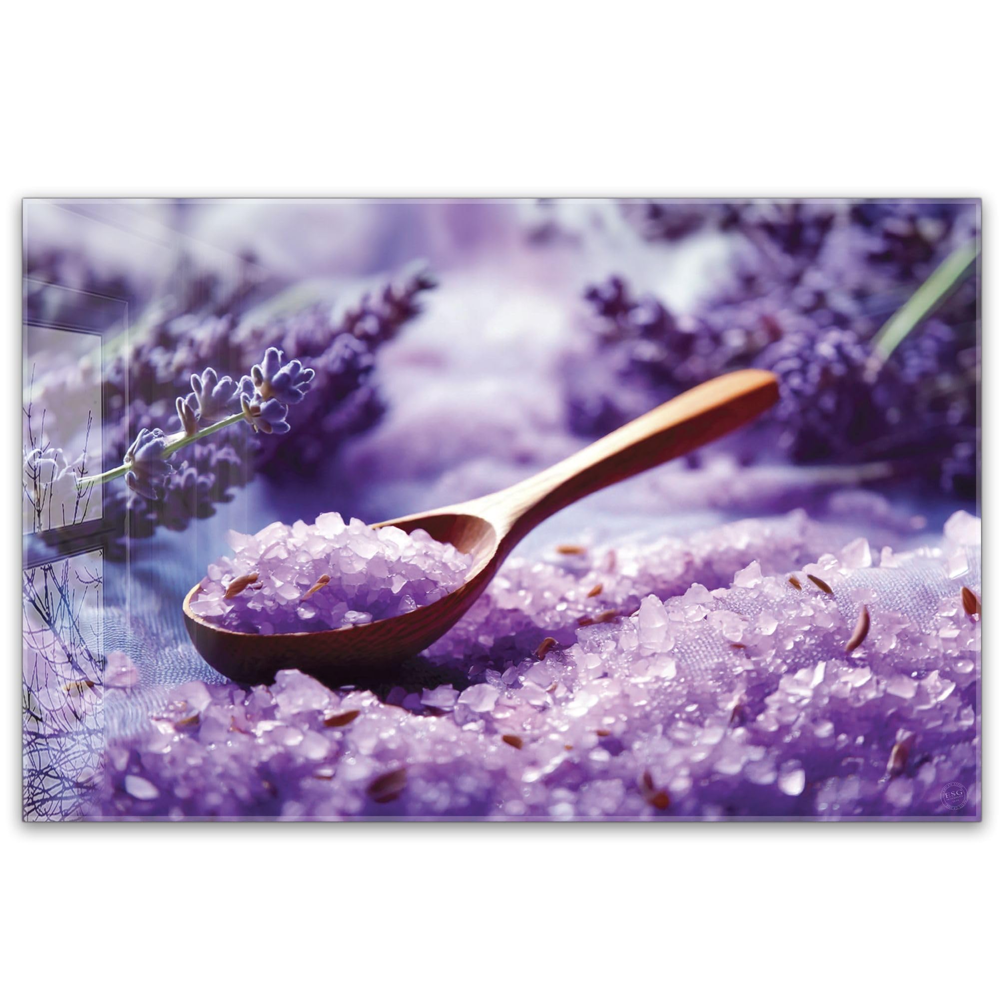 Herdabdeckplatte 80x52 cm einteilig aus 4mm ESG Glas | Lavendel Salzkristalle violett Kristalle, Badesalz, Bad & Spa | Herd Abdeckung Abdeckplatte Induktion Schneidebrett Glasplatte für Ceranfeld