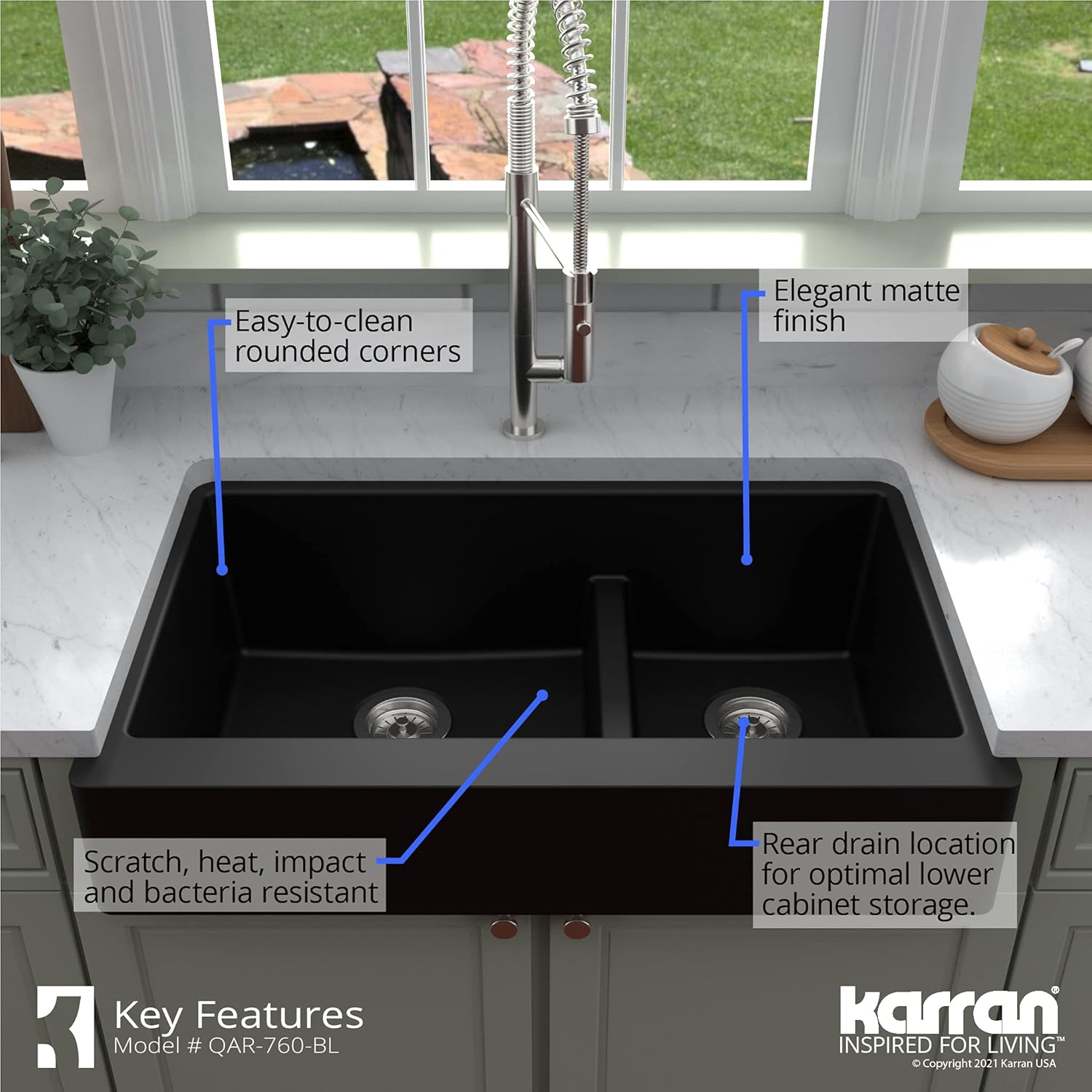 Cheapest 🛒 Karran Retrofit Farmhouse/Apron-Front Quartz Composite 34 in. Double Offset Bowl Kitchen Sink in Black