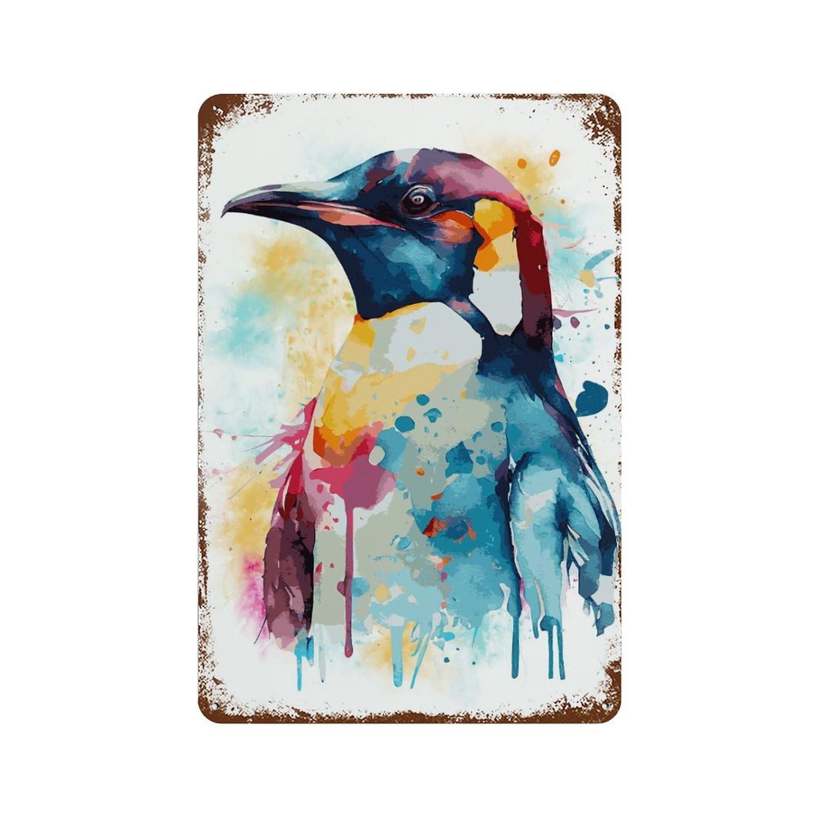 Garage Style Watercolor Penguin Art Distressed Metal Wall Sign 11.8"x7.9", Decorative Metal Wall Art for Bar And Workshop