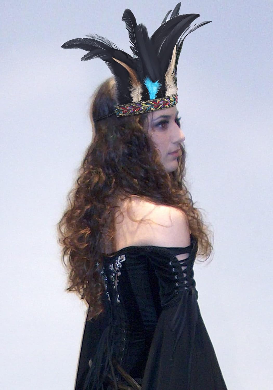 DAZCOS Peacock Feather Headband Headpiece Fascinator Headdress 1920s Gatsby Cosplay Headwear - Image 3