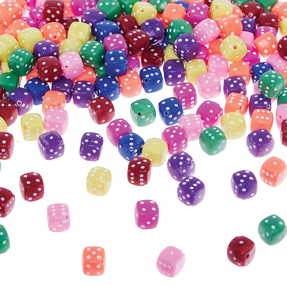 Baker Ross VC224 Coloured Dice Beads - Pack of 100, Dice-Shaped Craft Beads