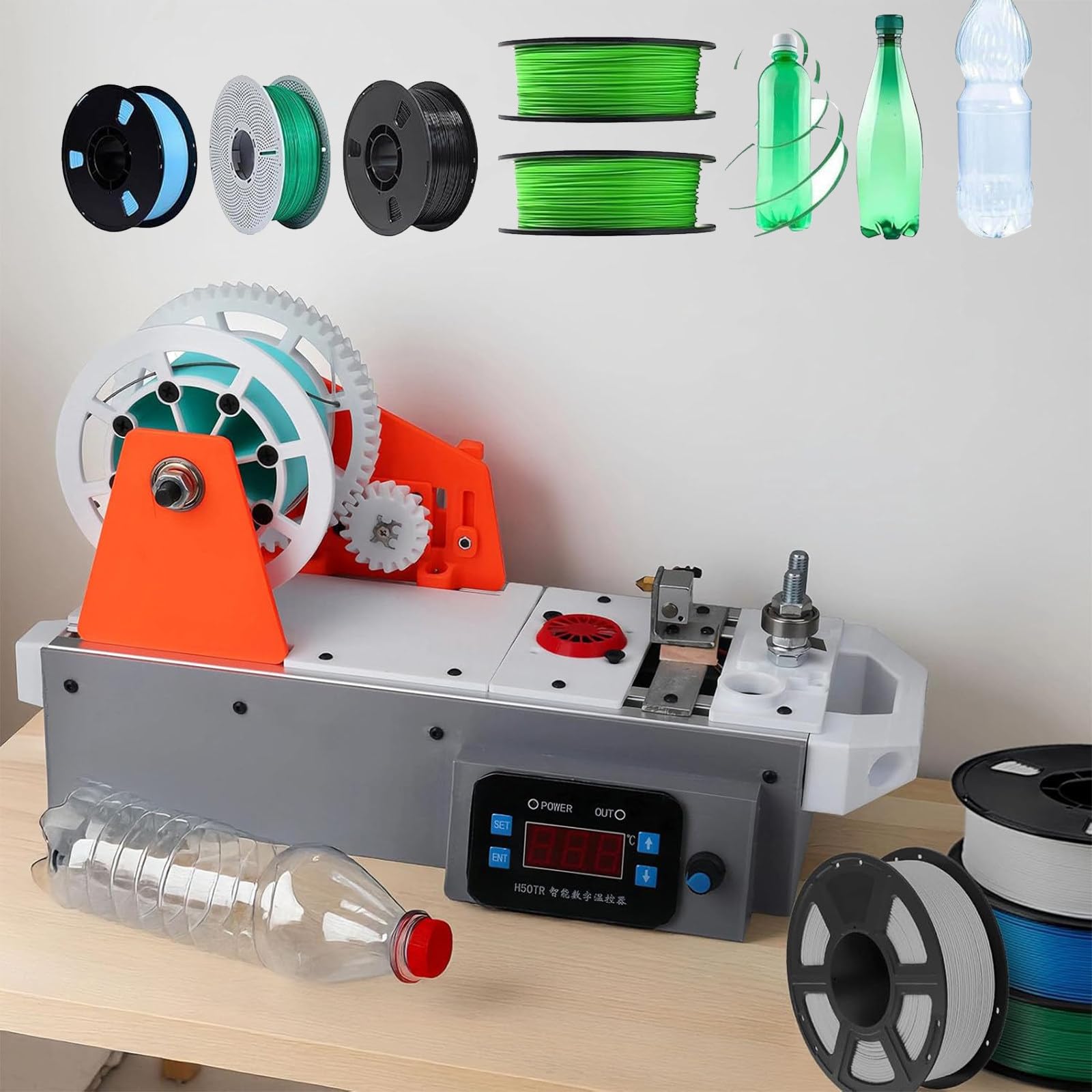 Wytłaczarka Filamentów do Komputerów Stacjonarnych z Cyfrową Kontrolą Temperatury, Przetwarzająca Butelki PET na Filament do Drukarek 3D o średnicy 1,75 mm do Projektów DIY, Użytku Domowego A