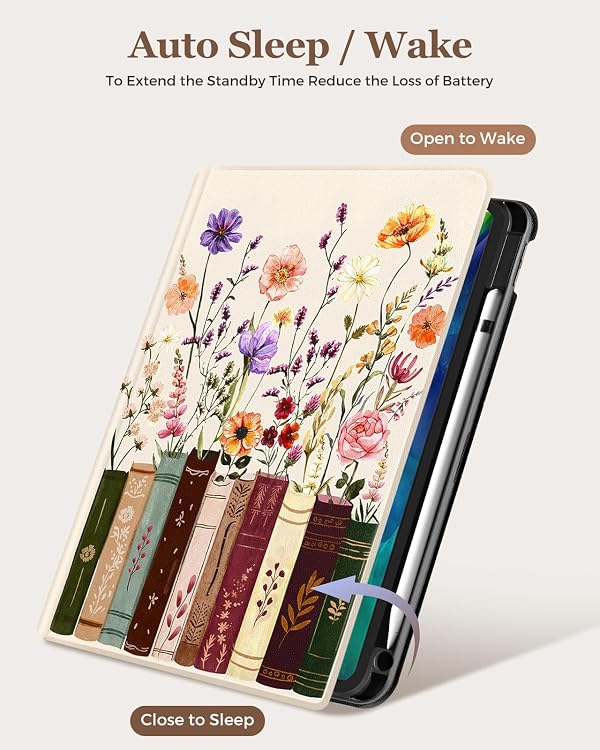 Wazzasoft for iPad Air 11 Inch M3/M2,for iPad Air 5th/4th,for iPad Pro 11 Inch(4th/3rd/2nd/1st Gen) - Smart Folio Case (Auto Wake/Sleep) with Build-in Pencil Holder for Apple Tablet,Flowers by Wazzasoft - Image 4